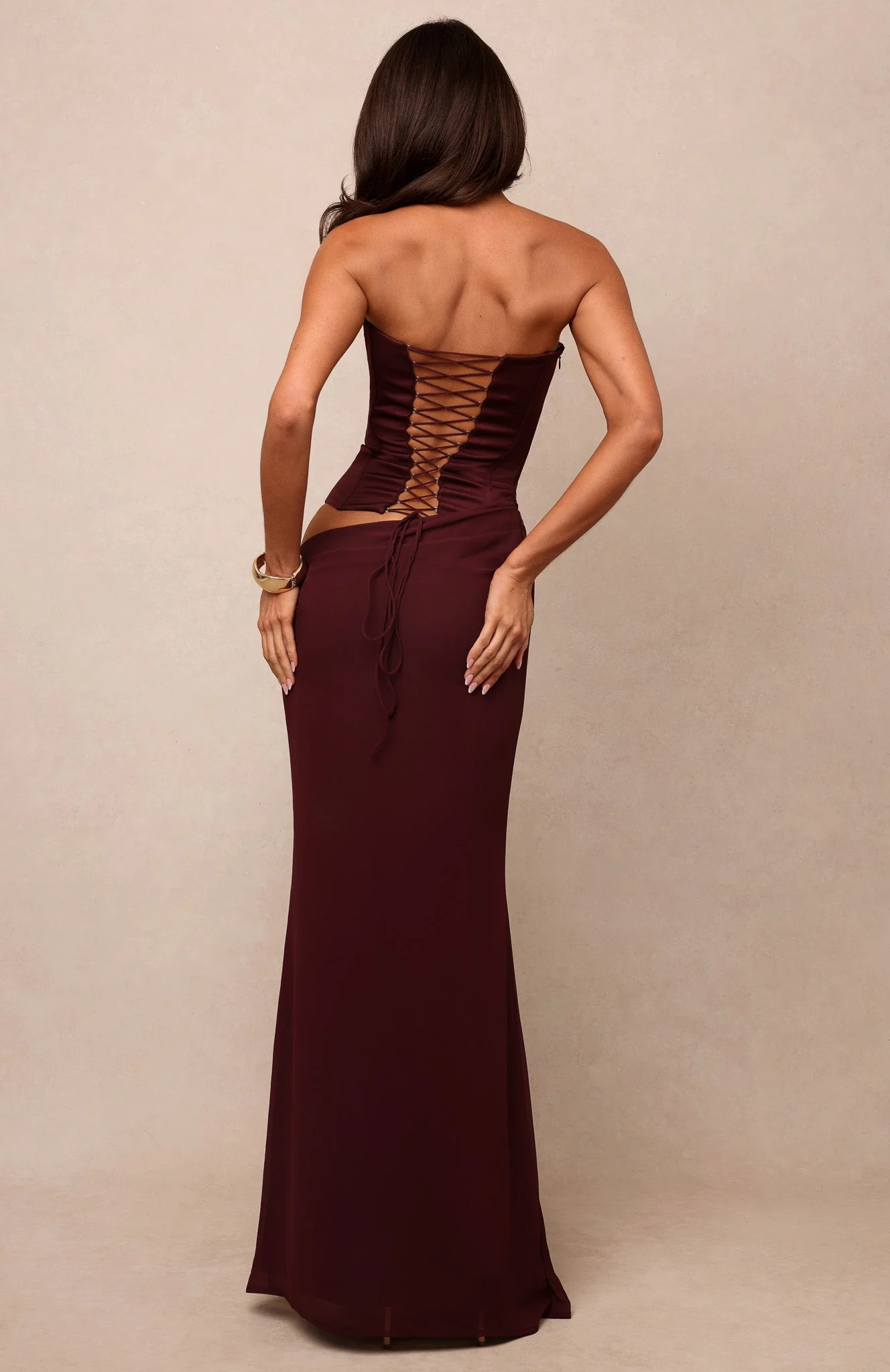 Peach Fizz Strapless Maxi Dress Dark Cherry - luluinthesky