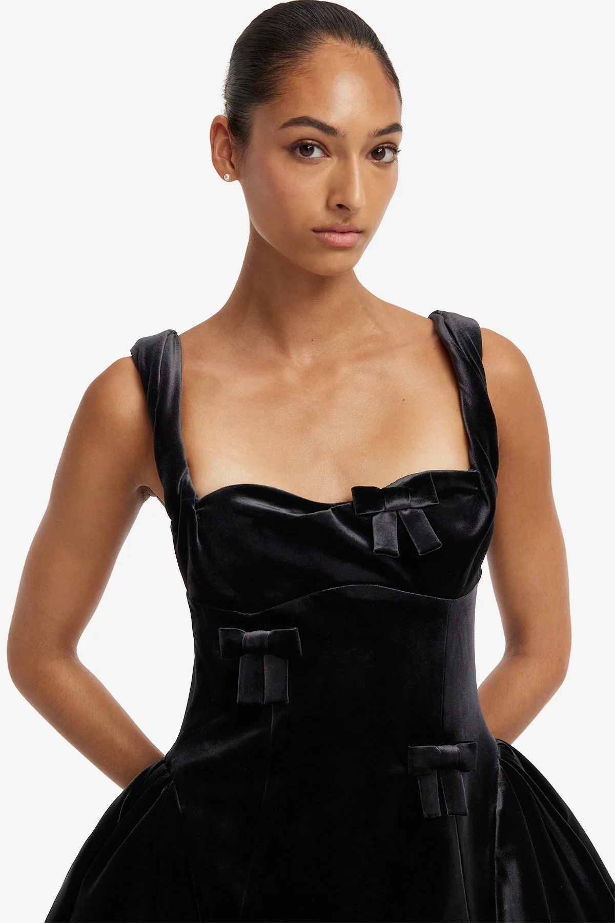 Ariel Velvet Bow Mini Dress - Ebony