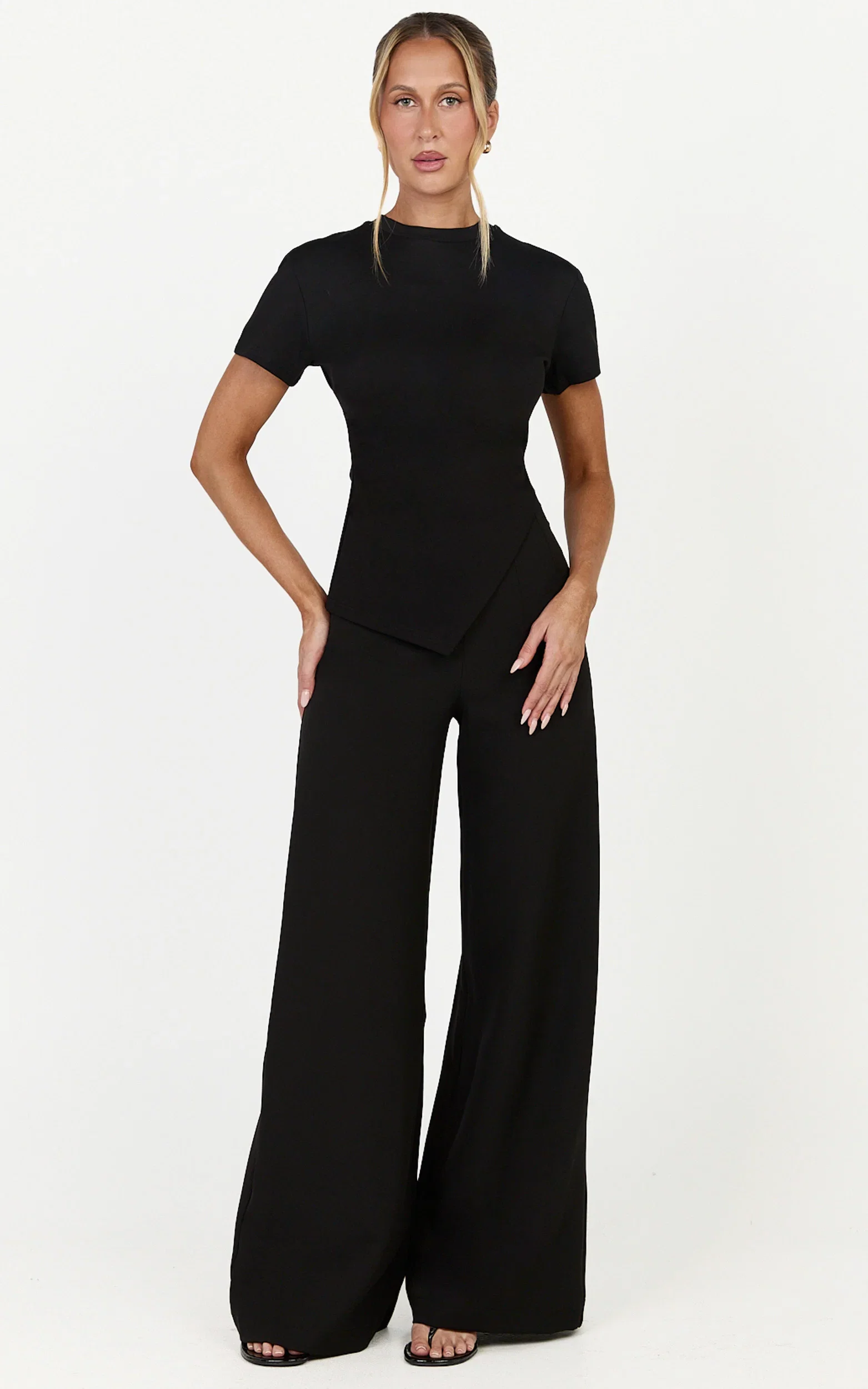 Rosalie Top - Asym Ruched Tshirt in Black