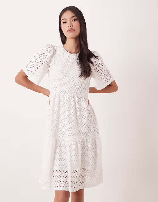 JDY tiered eyelet mini dress in white