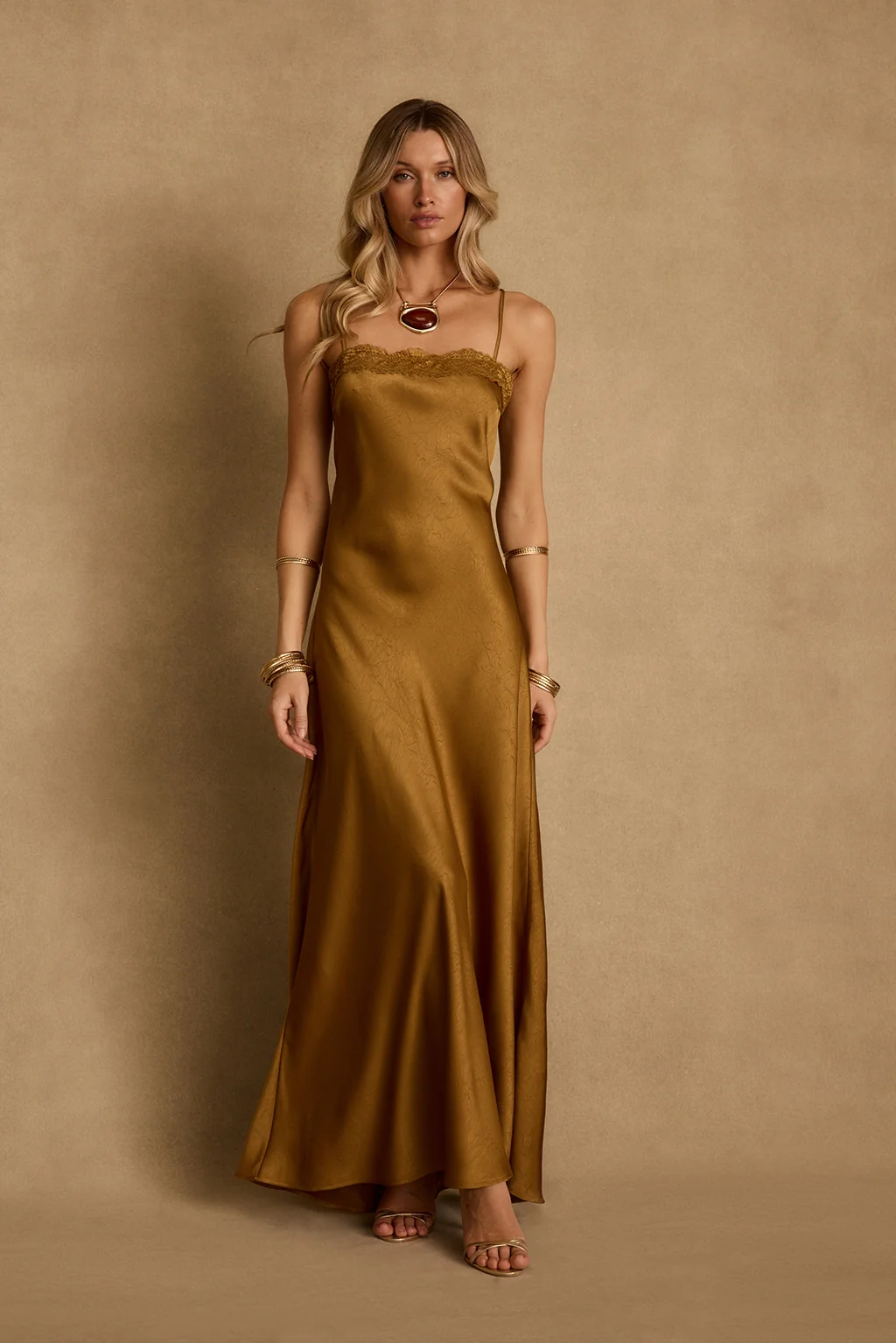 Fia Gold Satin Maxi Dress