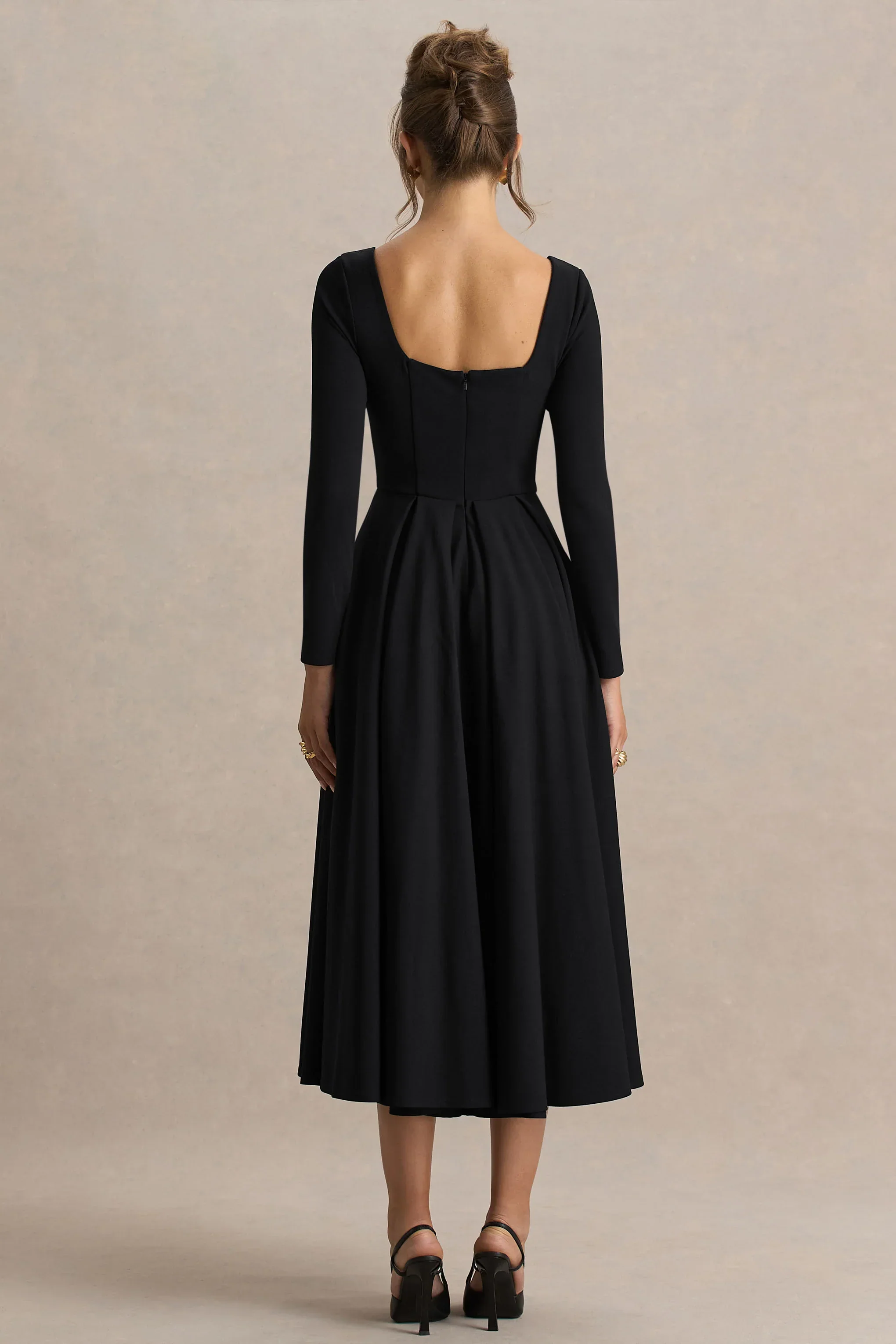 Alison | Black Square-Neck A-Line Midi Dress
