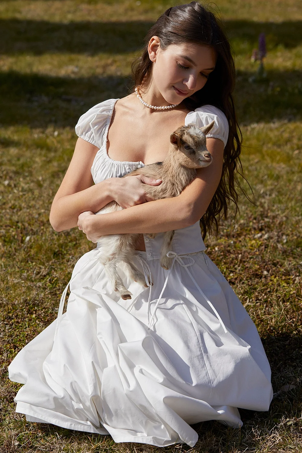 White Gathered Midi Skirt