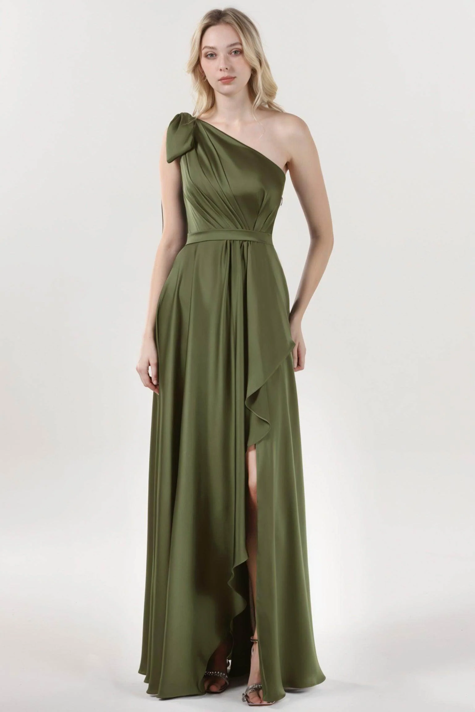 Asymmetrical Maxi Luxe Satin Bridesmaid Dress CS0603BM