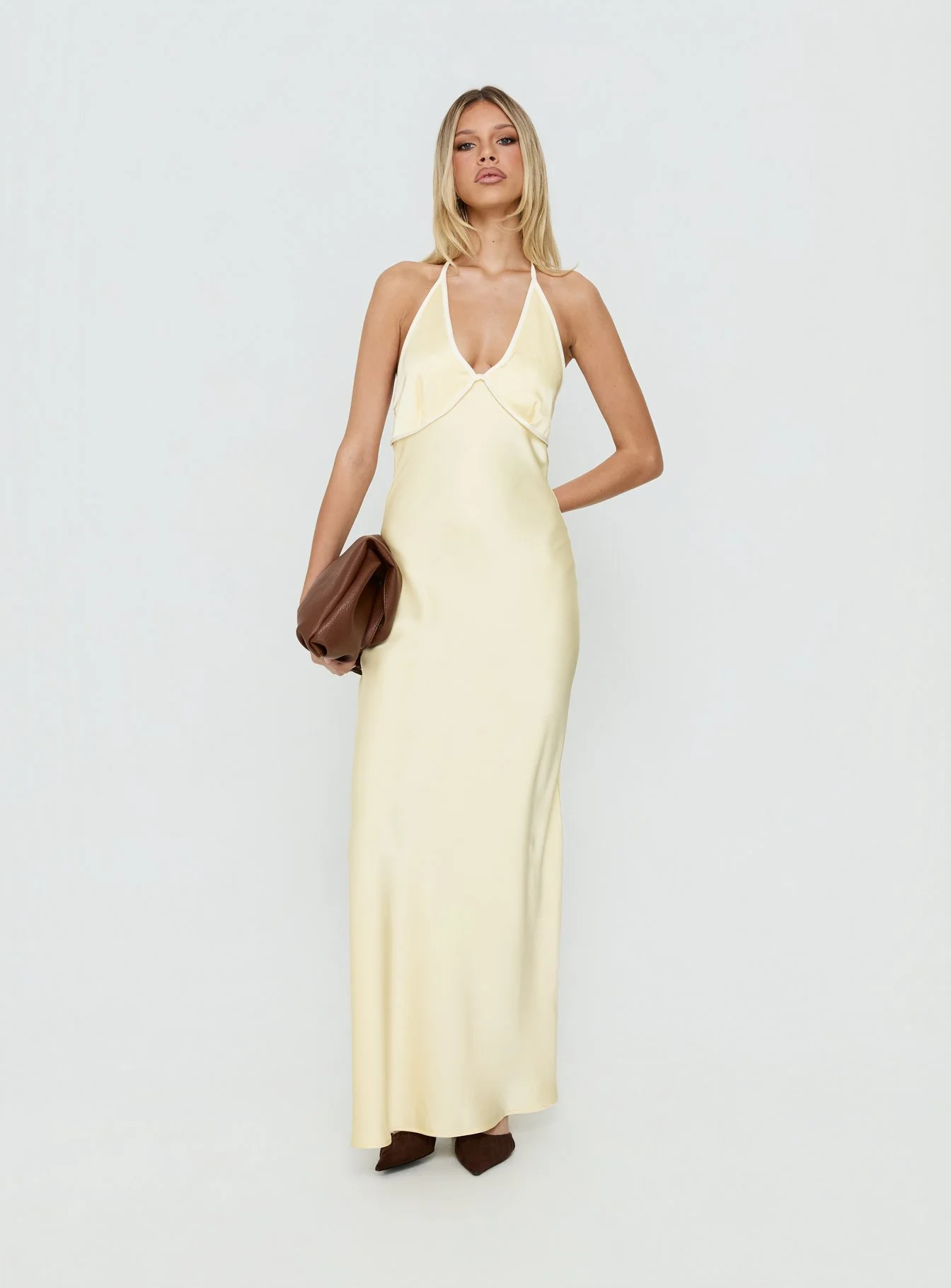 Esmia Halter Maxi Dress Lemon / White
