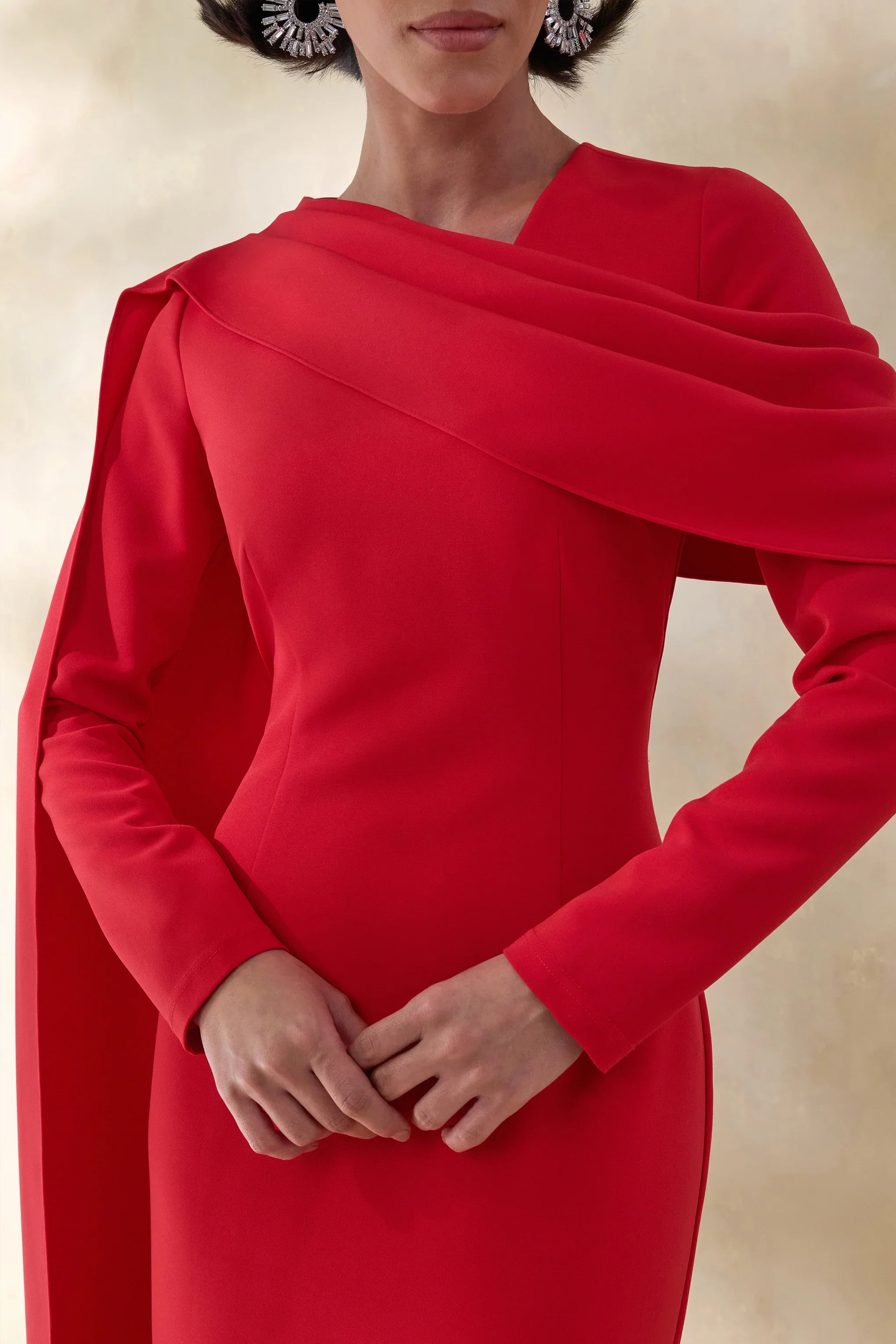 Heliora | Red V-Neck Maxi Dress With Sash And Draped-Detail