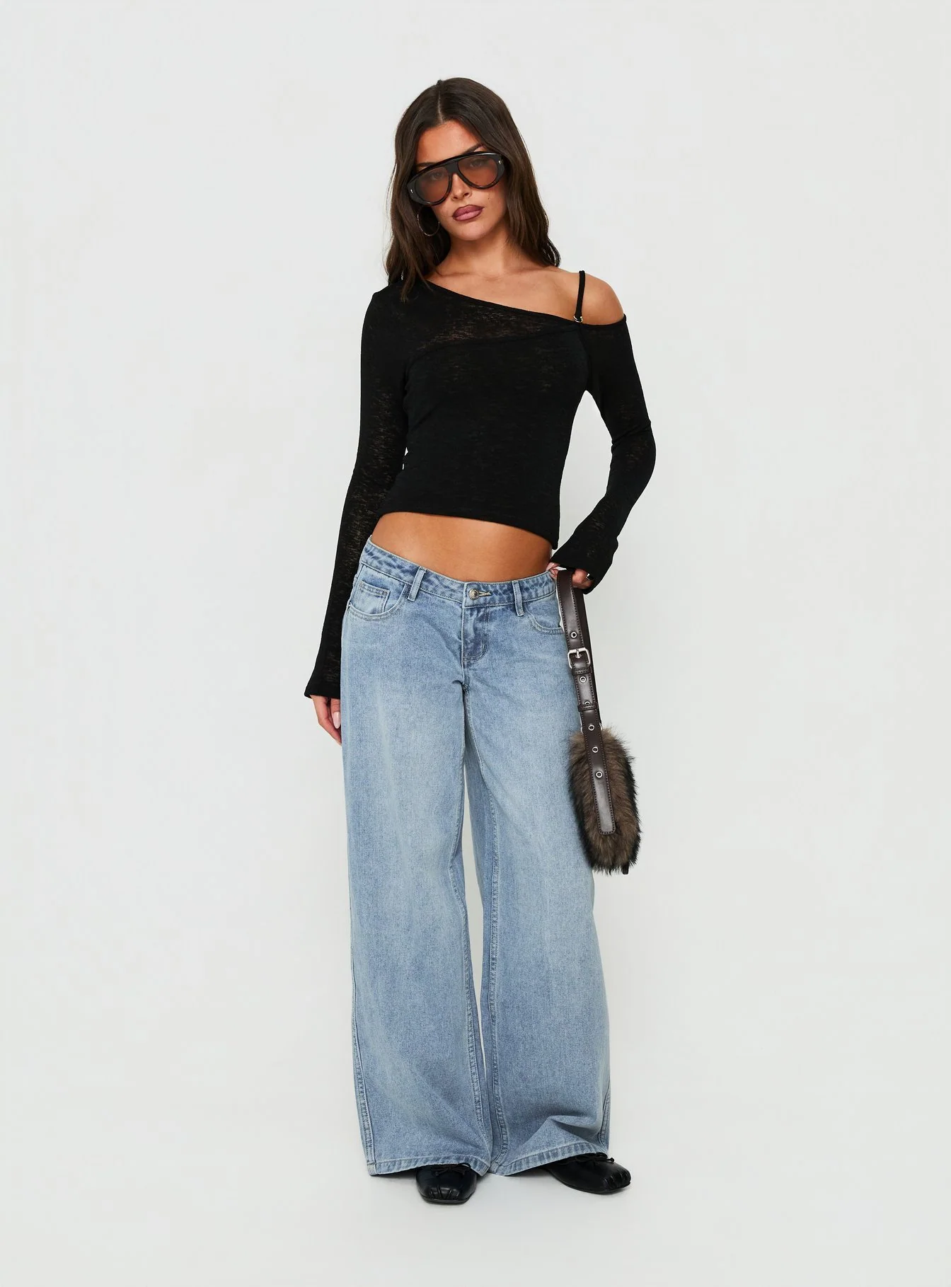 Picco Ultra Low Rise Wide Leg Jeans Light Blue Wash