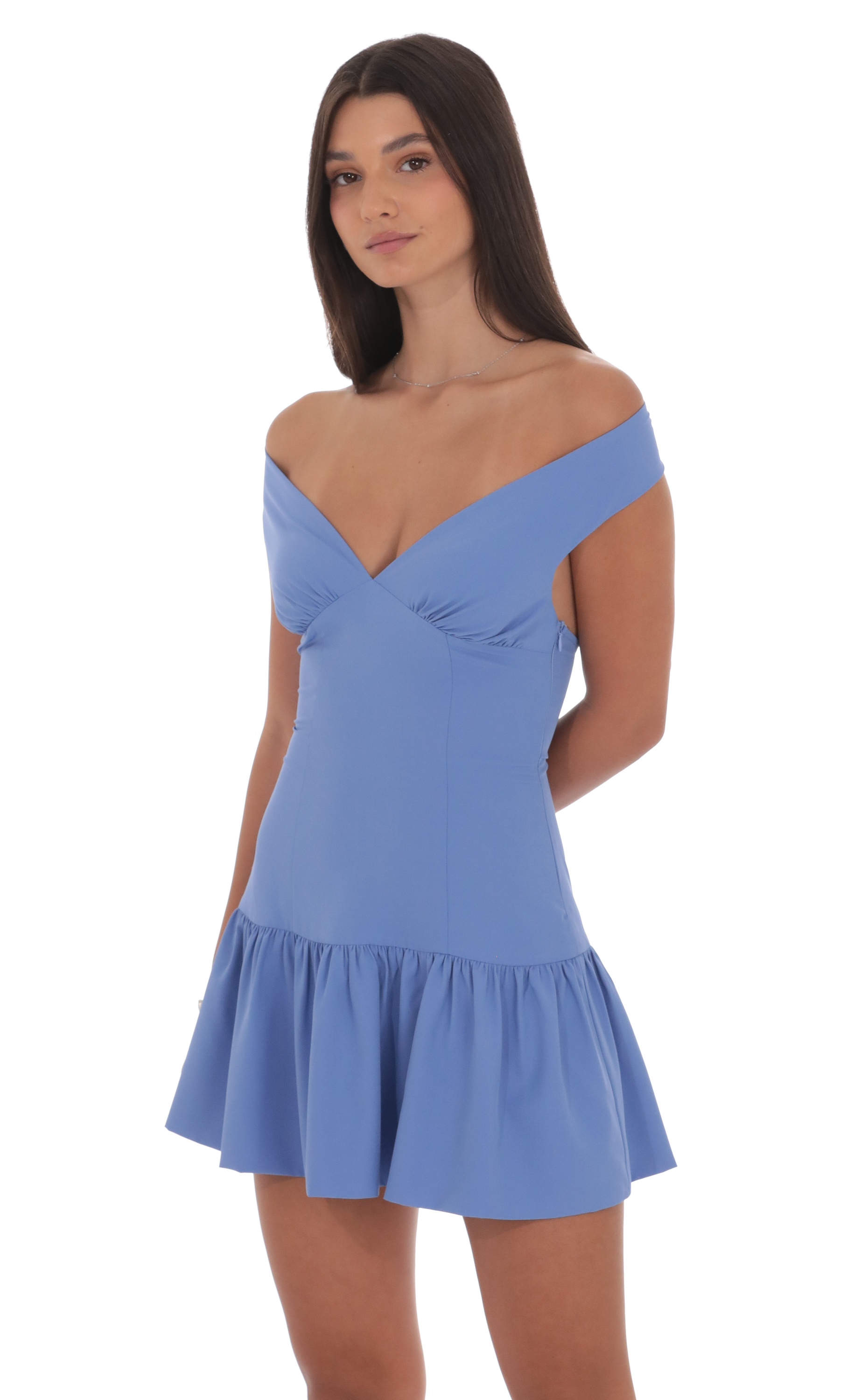 Off Shoulder Drop Waist Dress in Periwinkle - luluinthesky