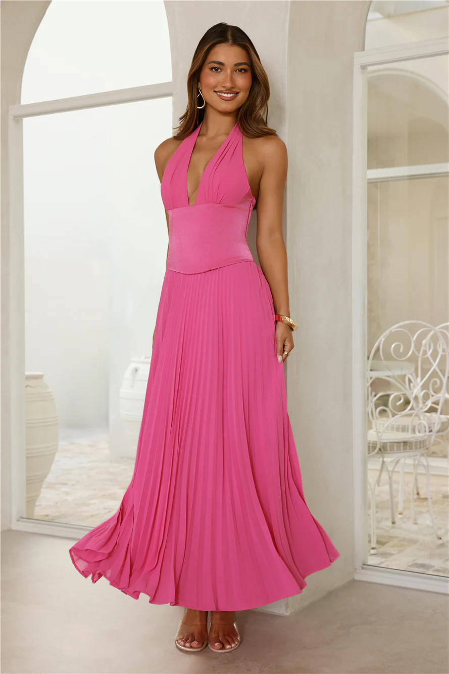 The Secret Waltz Halter Maxi Dress Pink