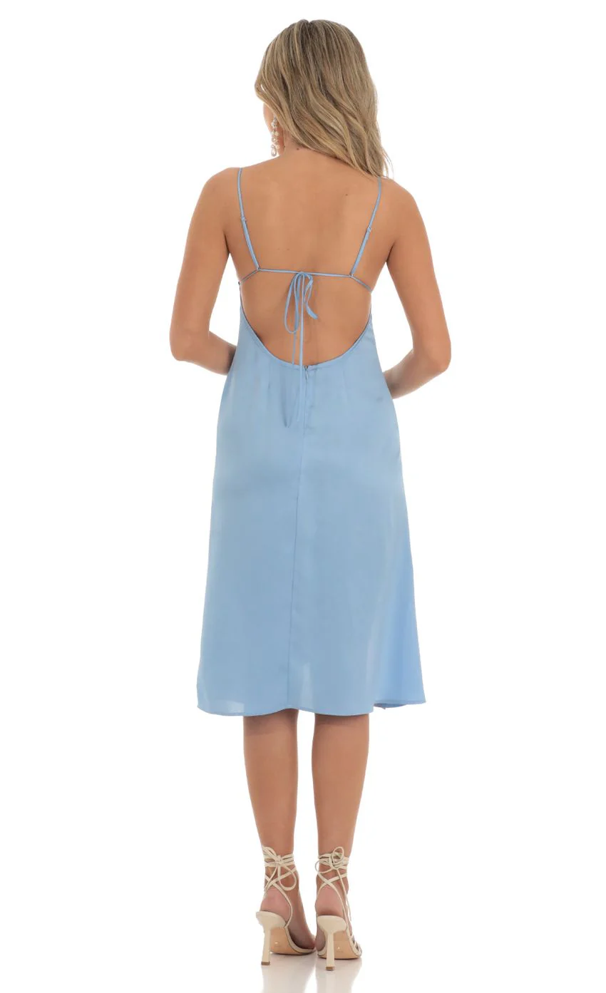 Crepe Satin Midi Dress in Sky Blue - luluinthesky