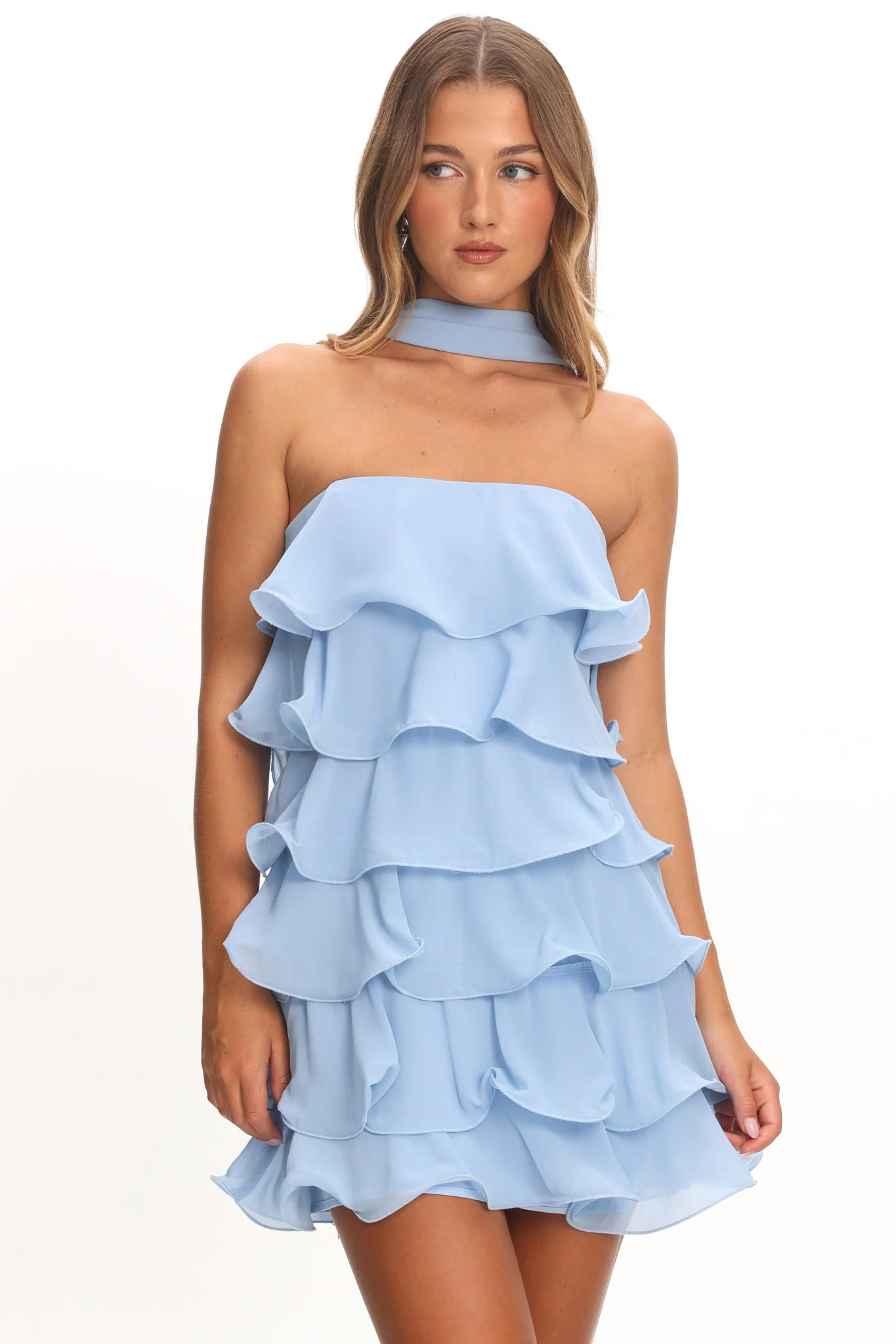 Love Note Strapless Layered Mini Dress Blue
