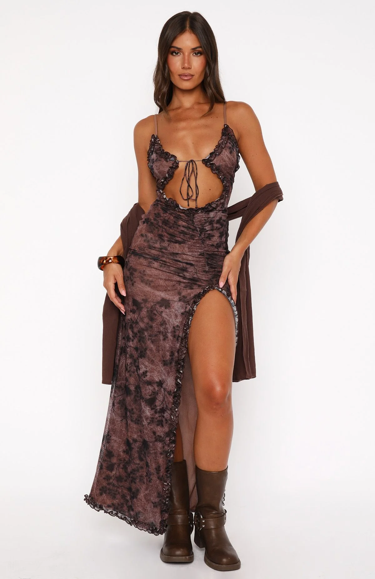 High Voltage Maxi Dress Mahogany Leaffall