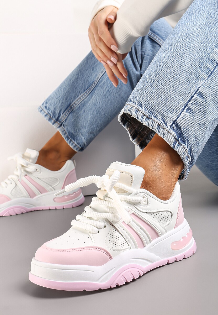 Różowe Sneakersy na Grubej Podeszwie z Brokatem Lenema