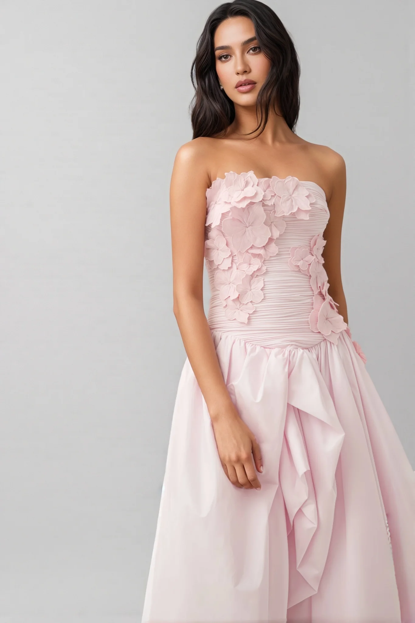 Eliahe Pink 3D Flower Split Maxi Dress