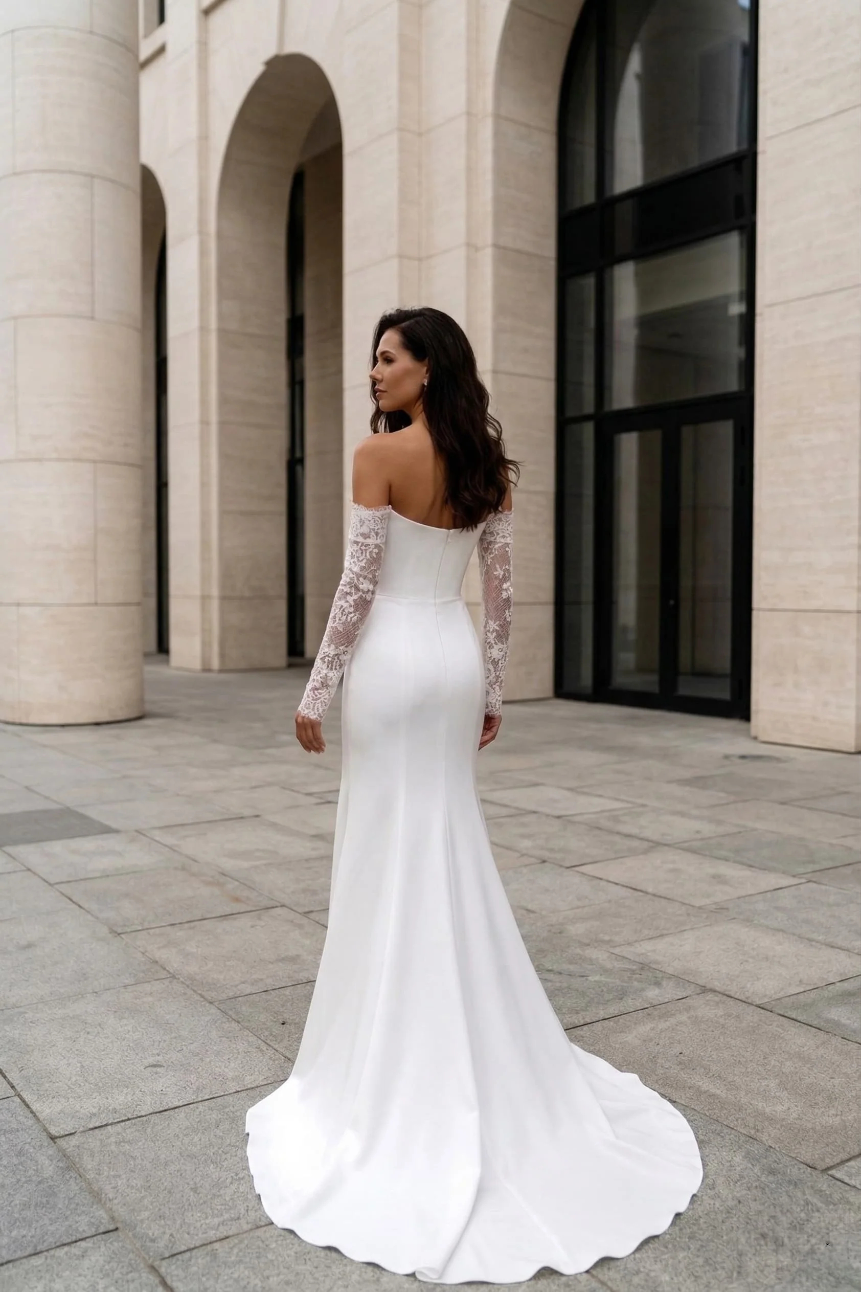 Mermaid Sweep-Brush Train Lace Elastic Cloth Wedding Dress CW3455