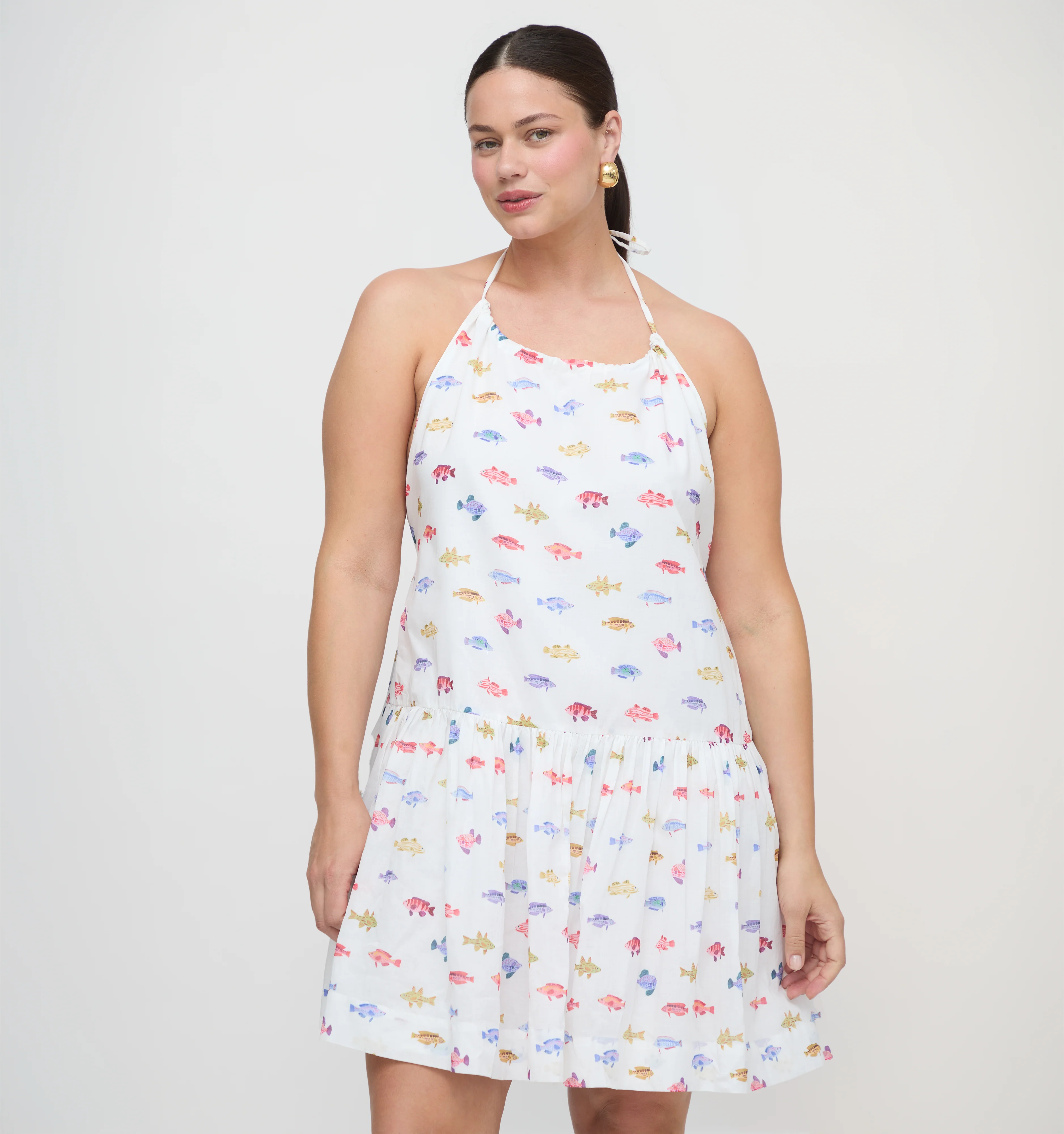 The Sol Tunic Dress - White Rainbow Fish