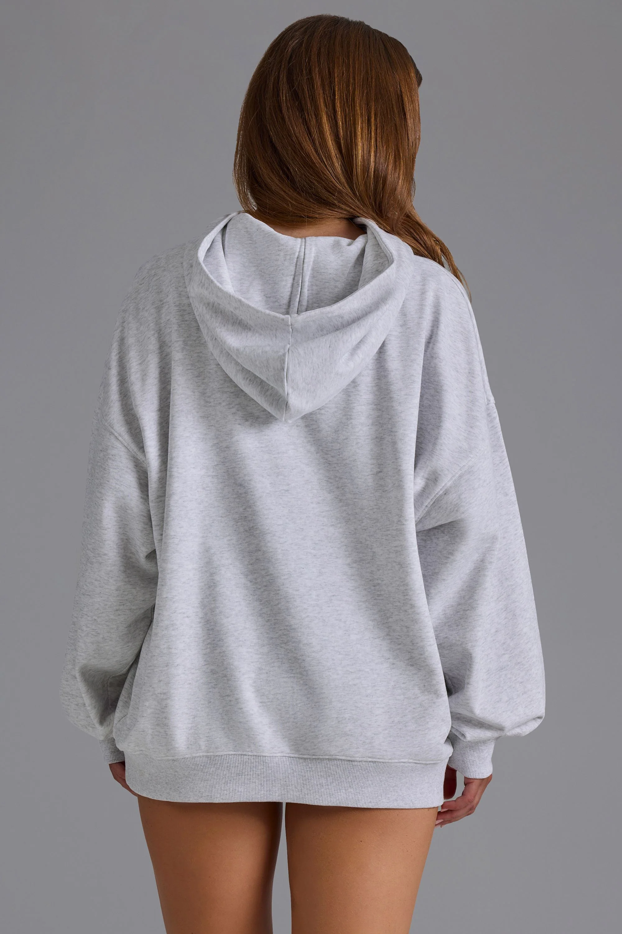 Cotton Fleece Appliqué Oversized Hoodie in Grey Marl