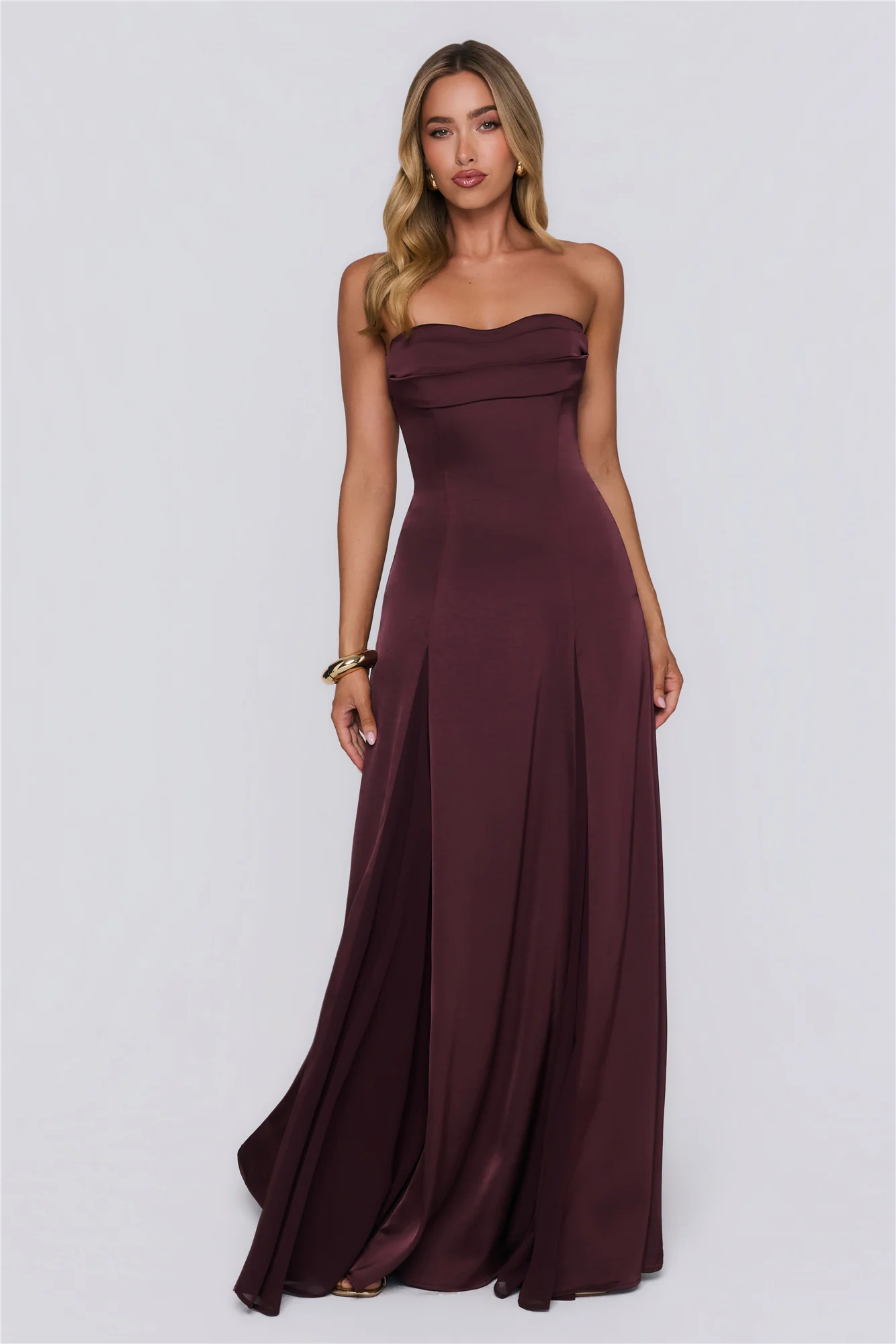 Moment Of Class Strapless Satin Maxi Dress Chocolate