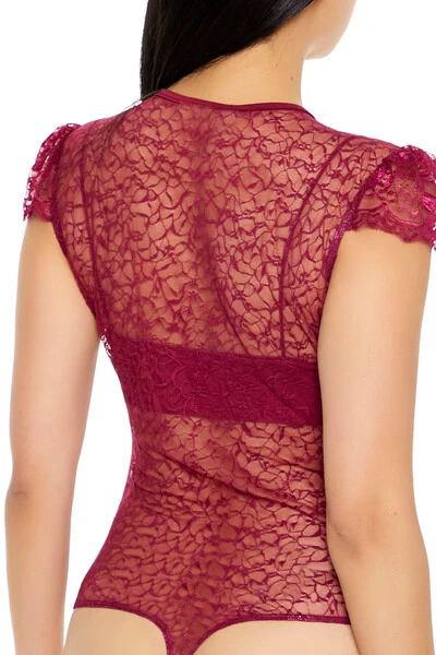 Sheer Lace Thong Bodysuit