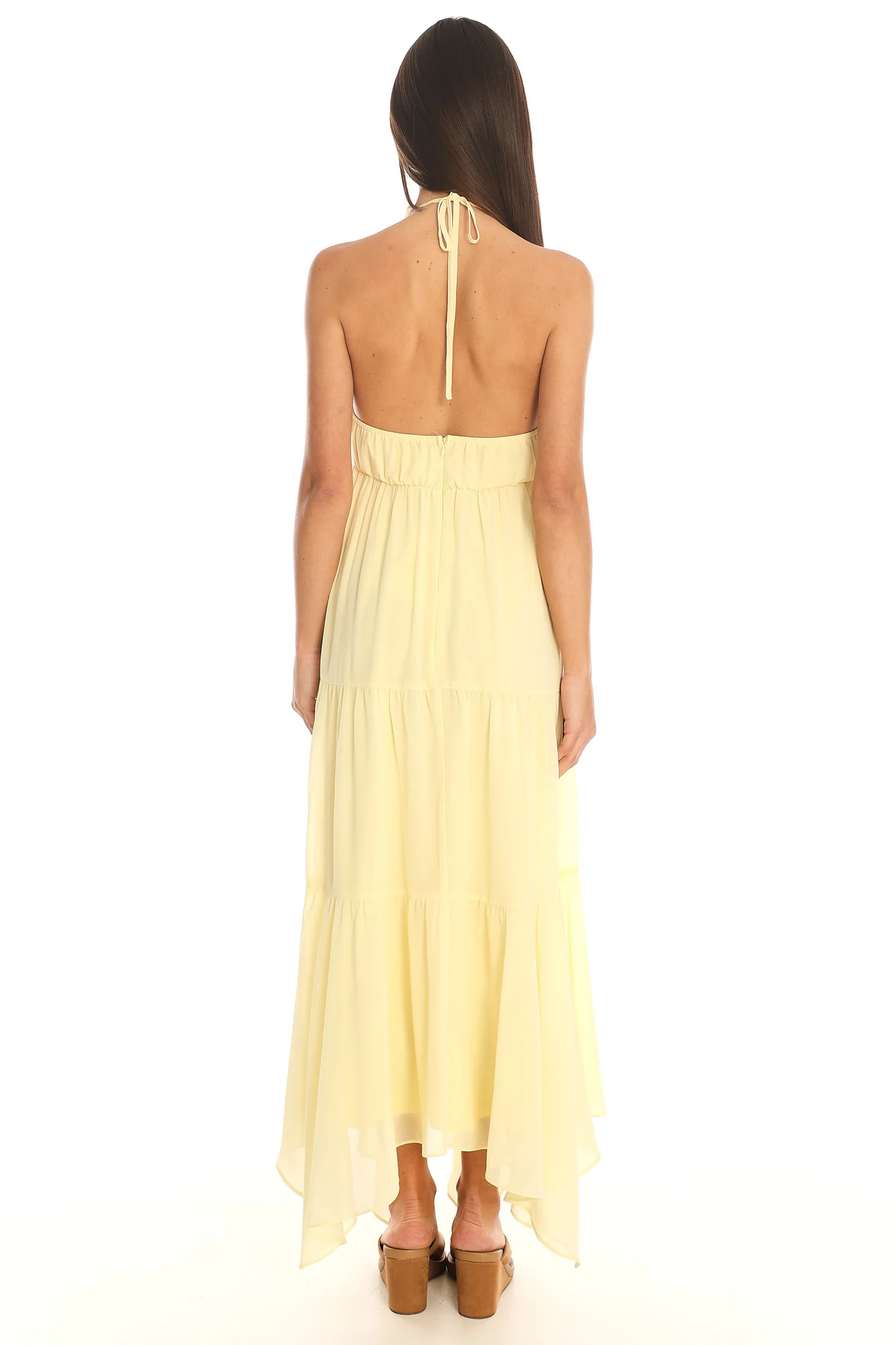 Island Escape Ruffled Halter Dress Butter Yellow - luluinthesky