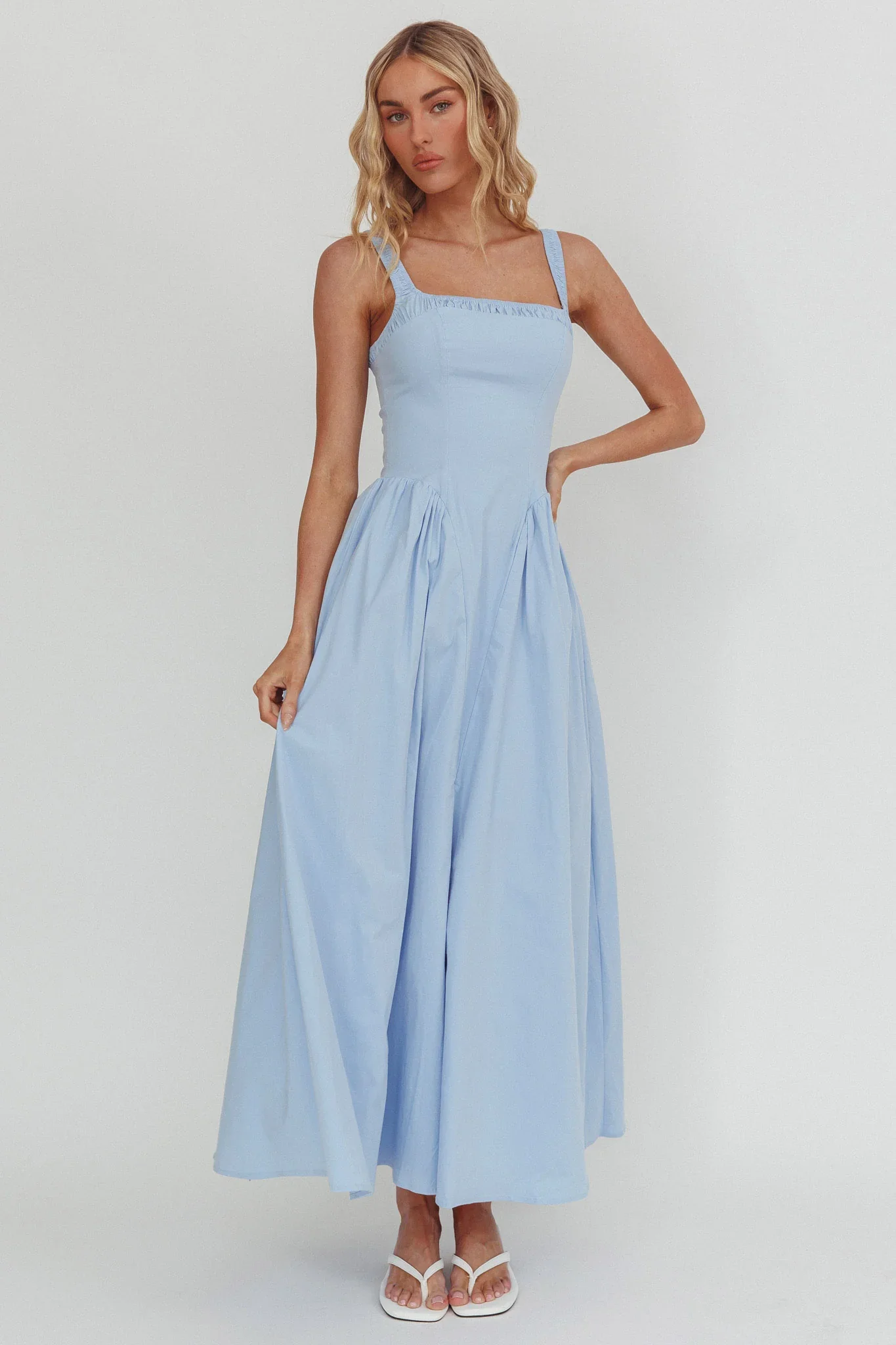 El Corazon Smocked Neckline Maxi Dress Blue