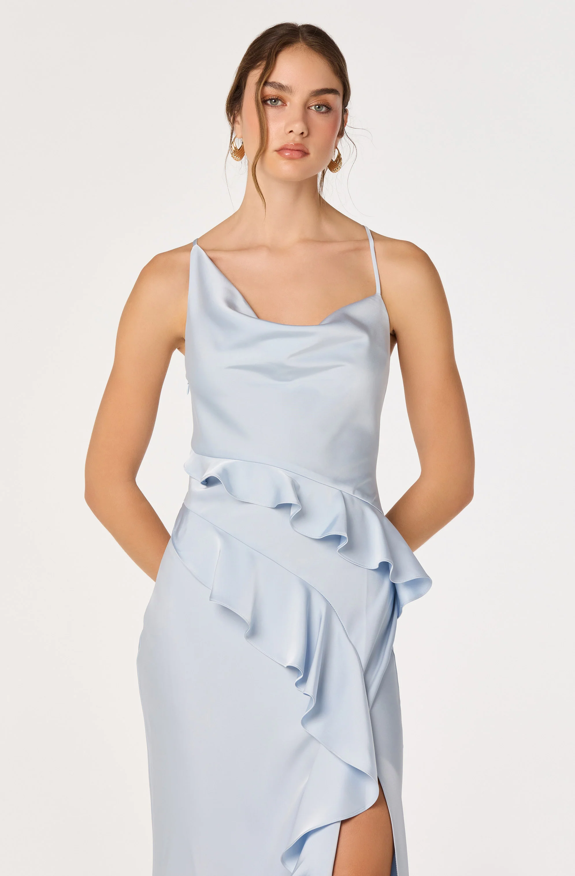 Adelina Satin Ruffle Maxi Dress - luluinthesky