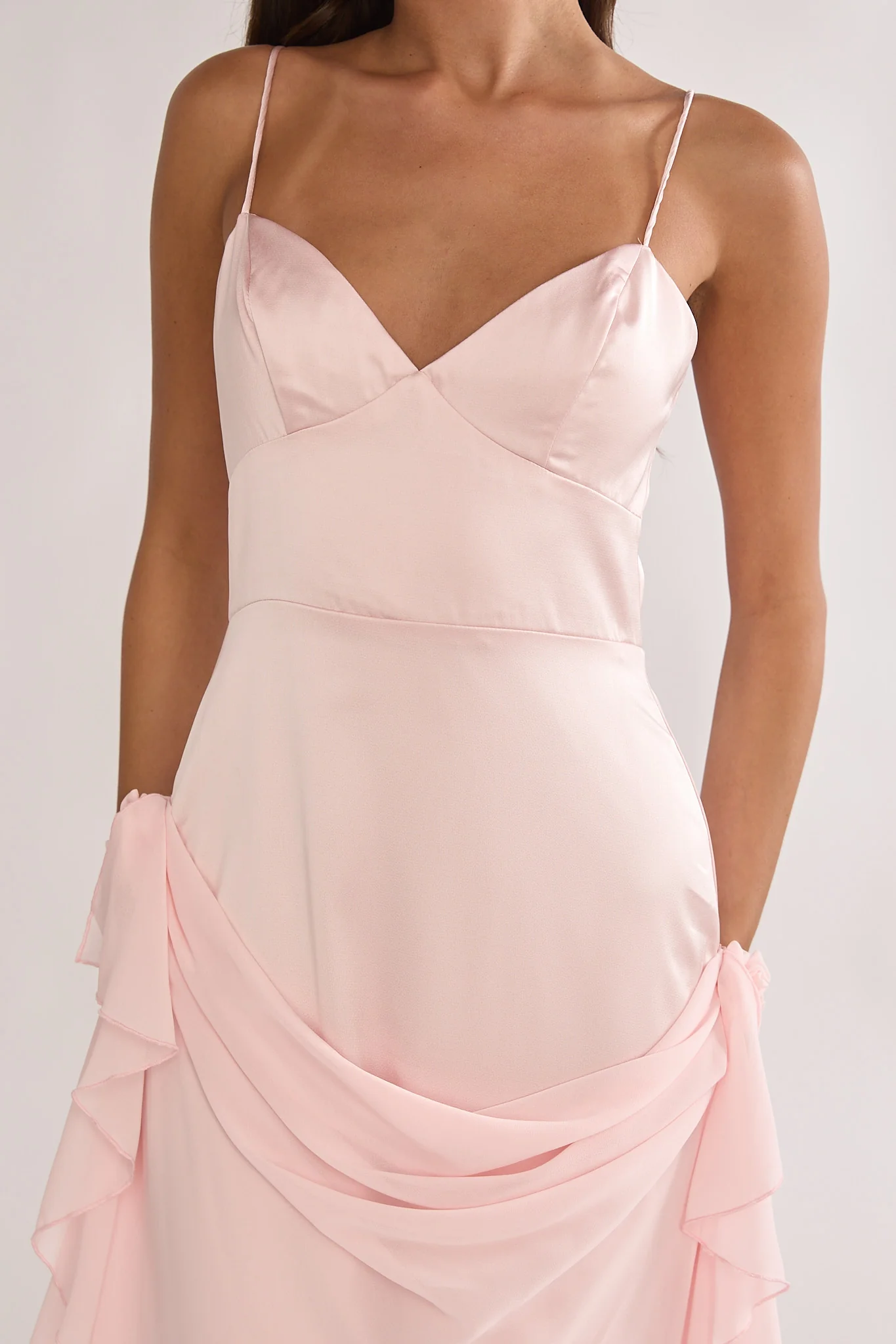 Rivena Rosette Chiffon Drape Maxi Dress Pink - luluinthesky