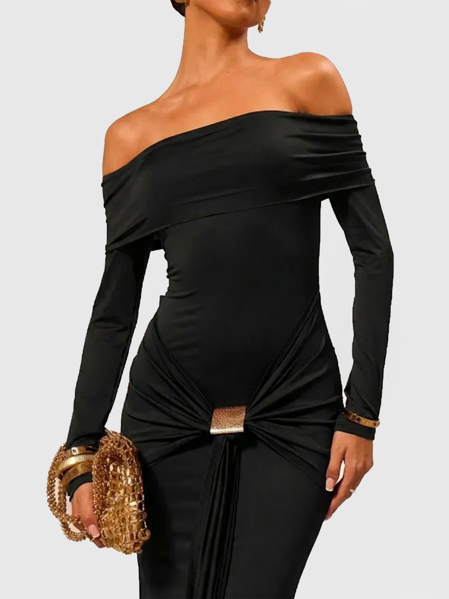 Black Sleek Maxi Dress Evening Poise