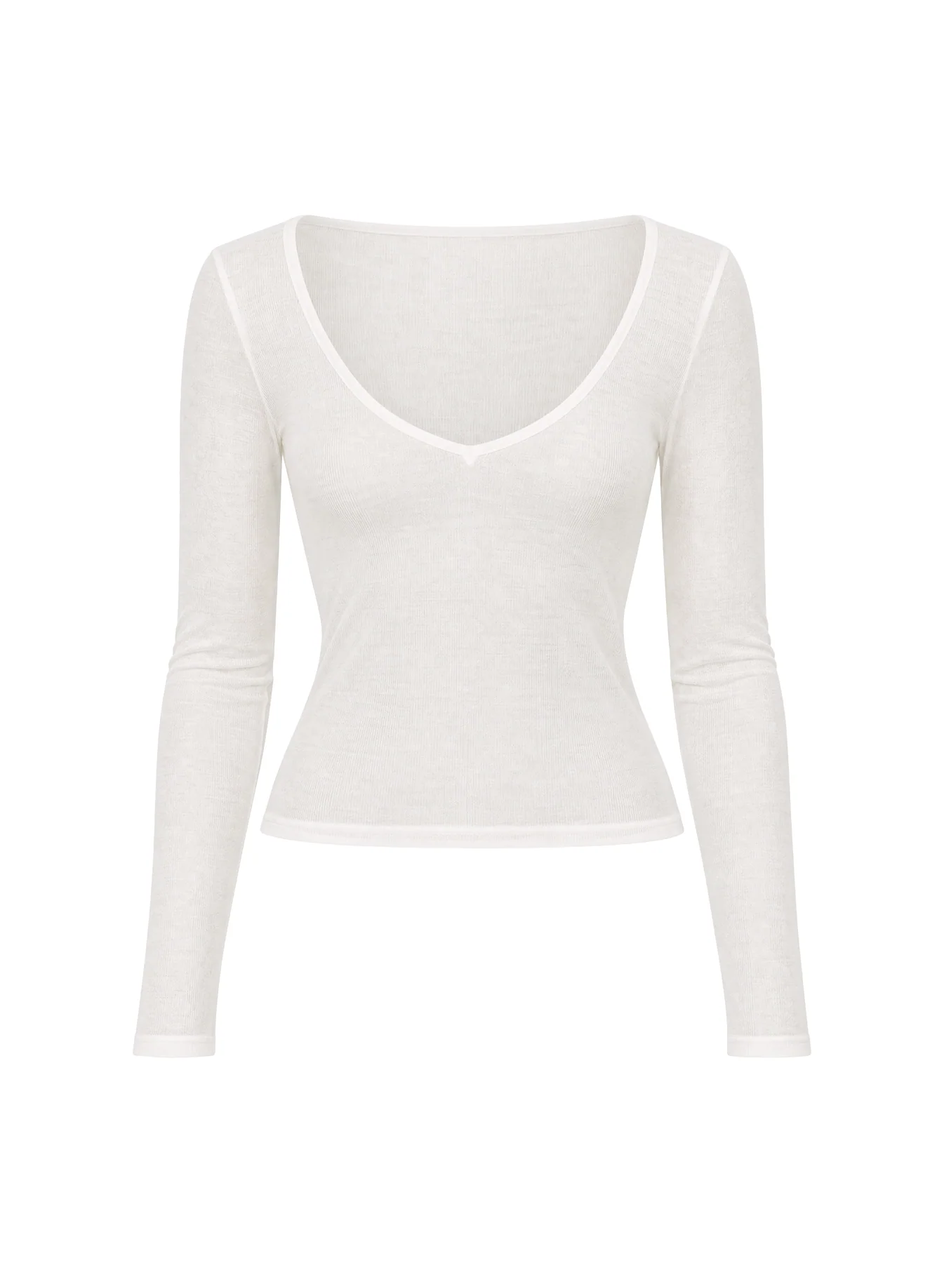 Kaiyah Sheer V Neck Long Sleeve Top White