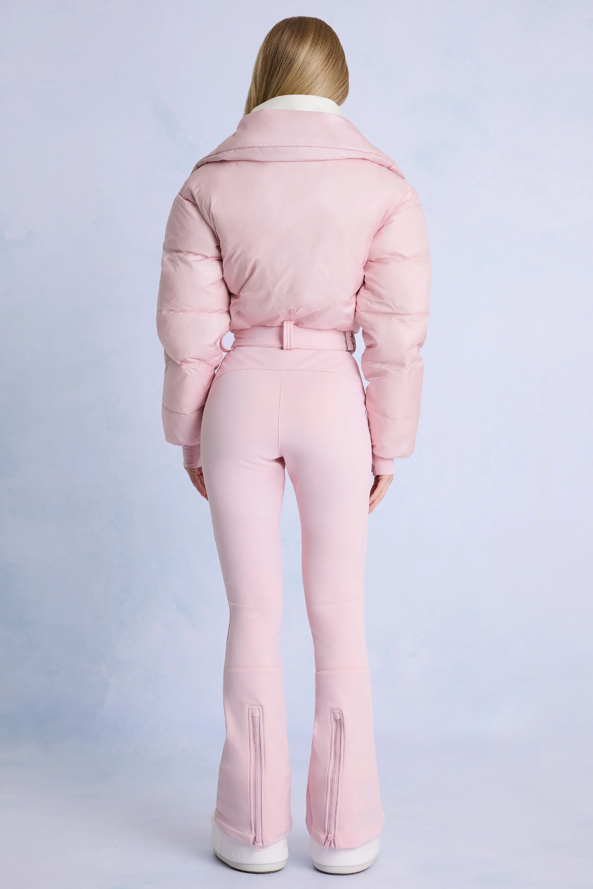 Waterproof Belted Layered Ski Suit in Powder Pink