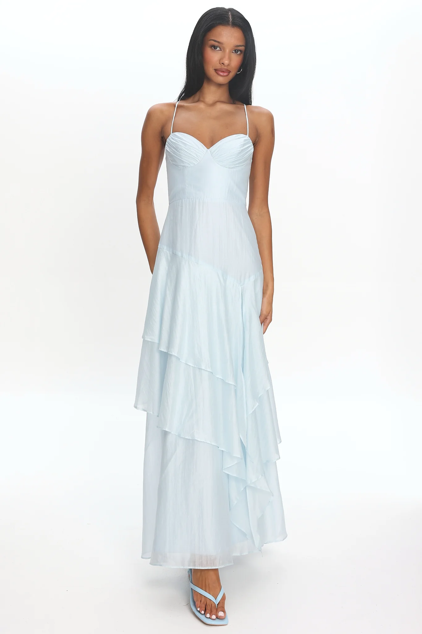 Tiered Tide Ruffle Maxi Dress Light Blue - luluinthesky