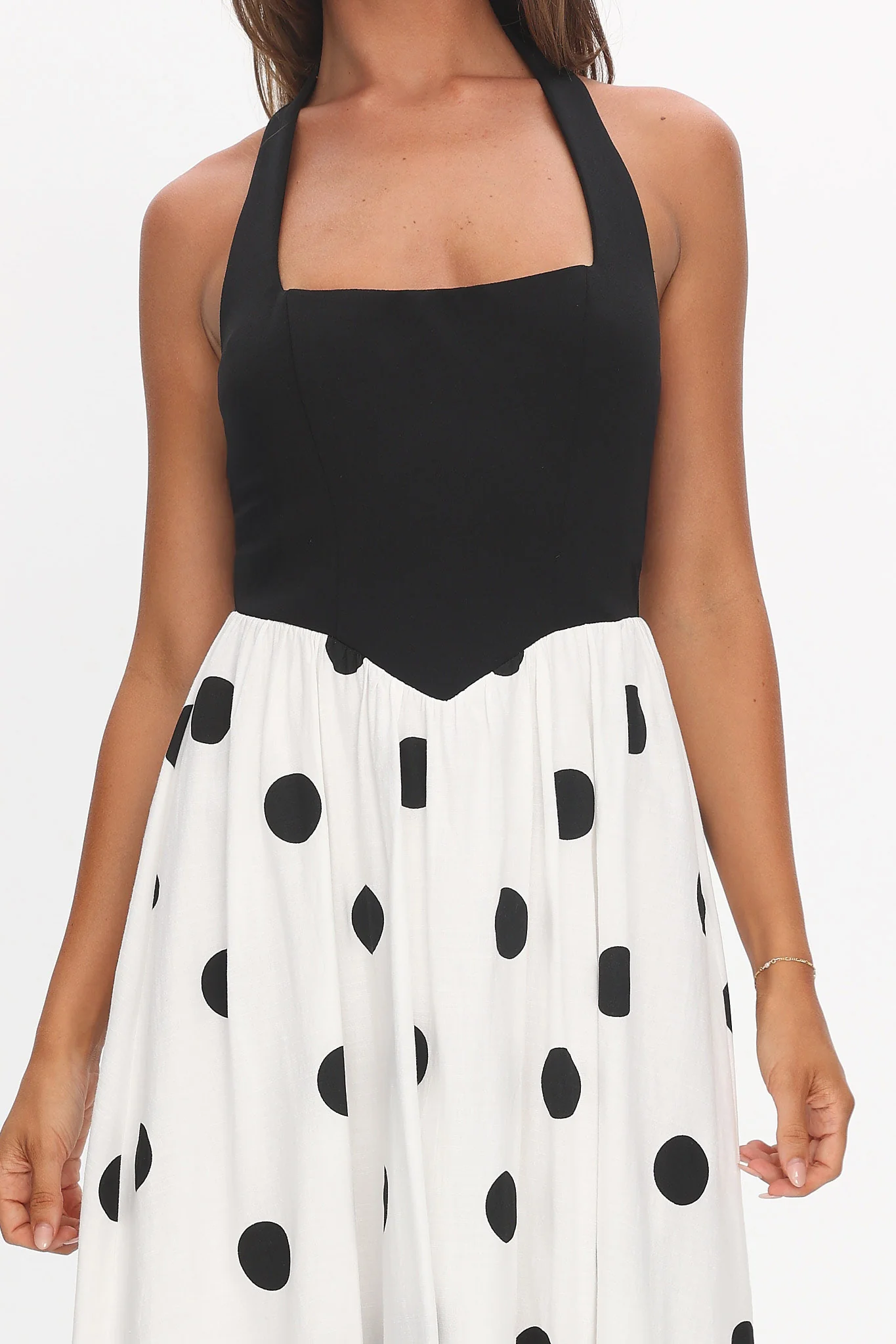 Get My Attention Halterneck Maxi Dress Polka Dot Black - luluinthesky