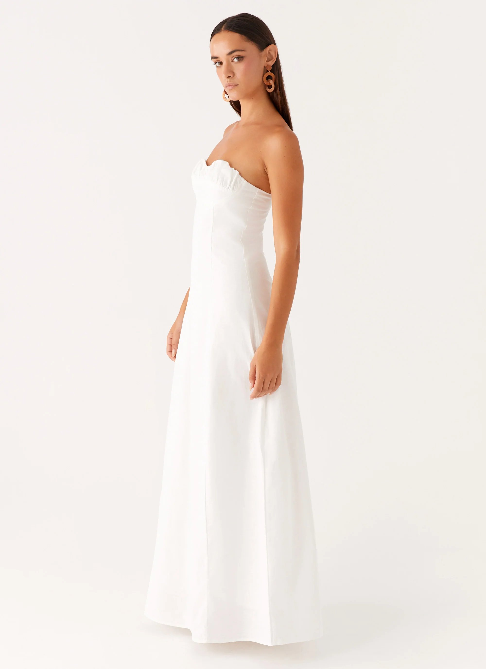 Tayla Linen Maxi Dress - White - luluinthesky