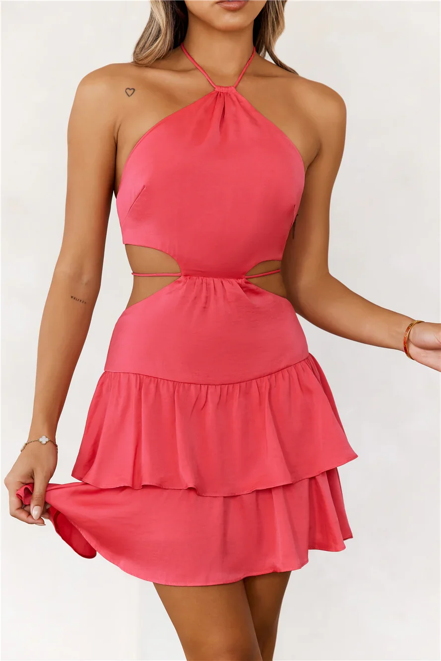 Chic Dance Floor Halter Mini Dress Pink