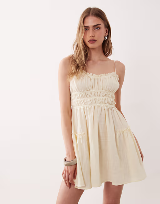 Faith beach shirred mini sundress in lemon