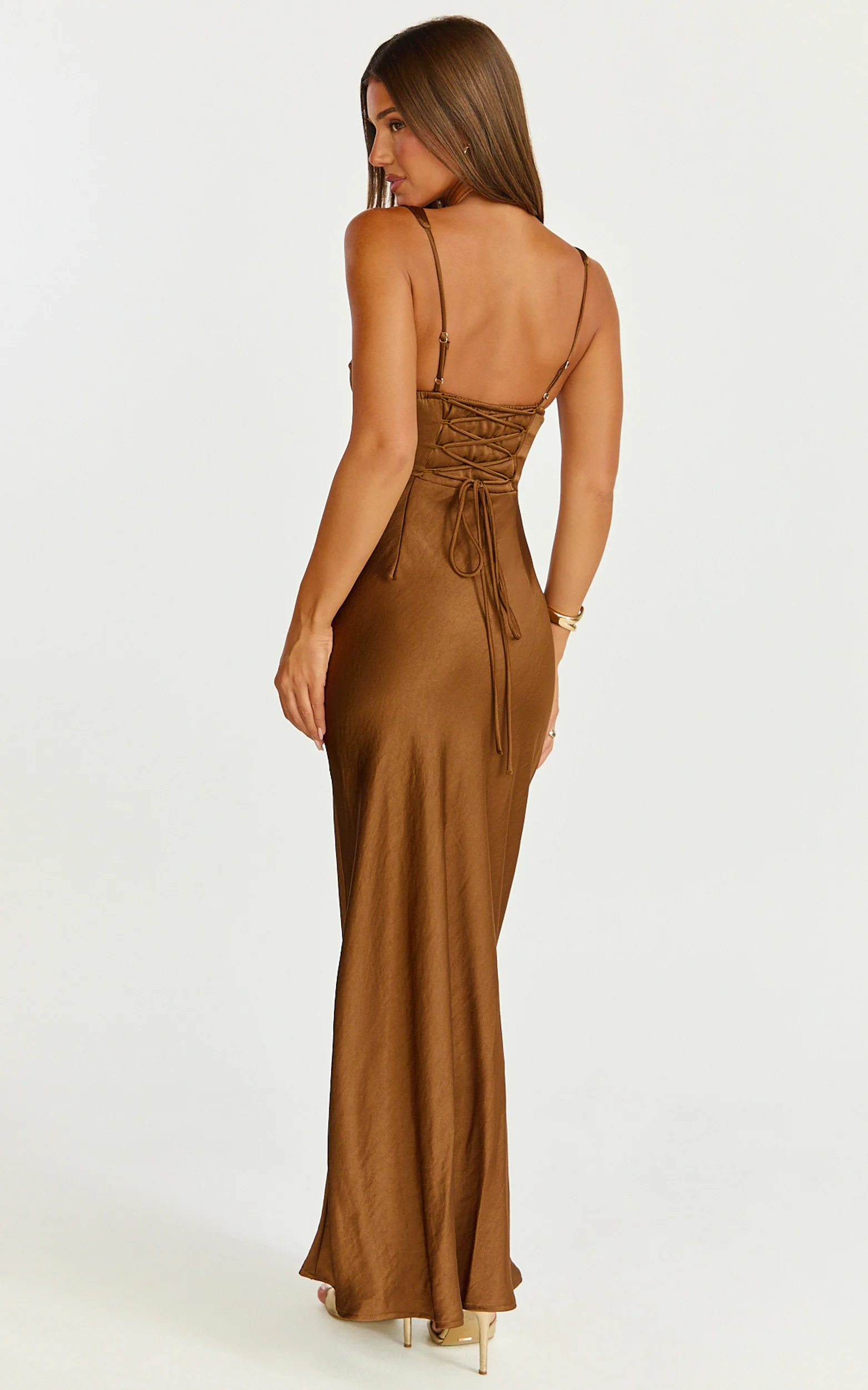 Rumi Midi Dress - Rushed Bodiest Satin Dress in Chocolate