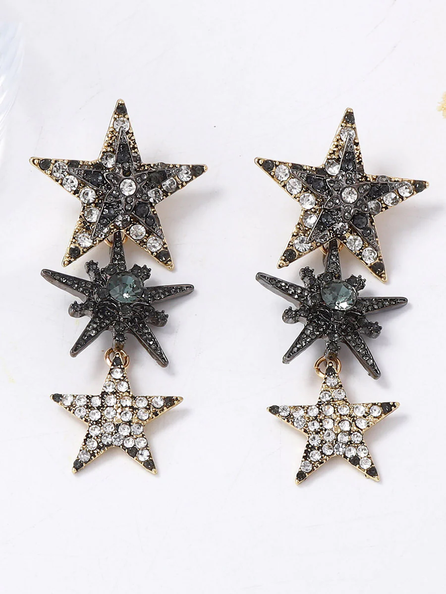 Rhine Stones Shiny Star Shape Earrings Accessories