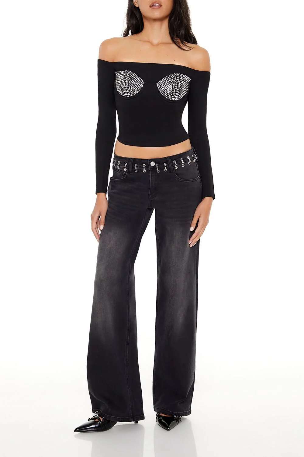 Rhinestone Off-the-Shoulder Top