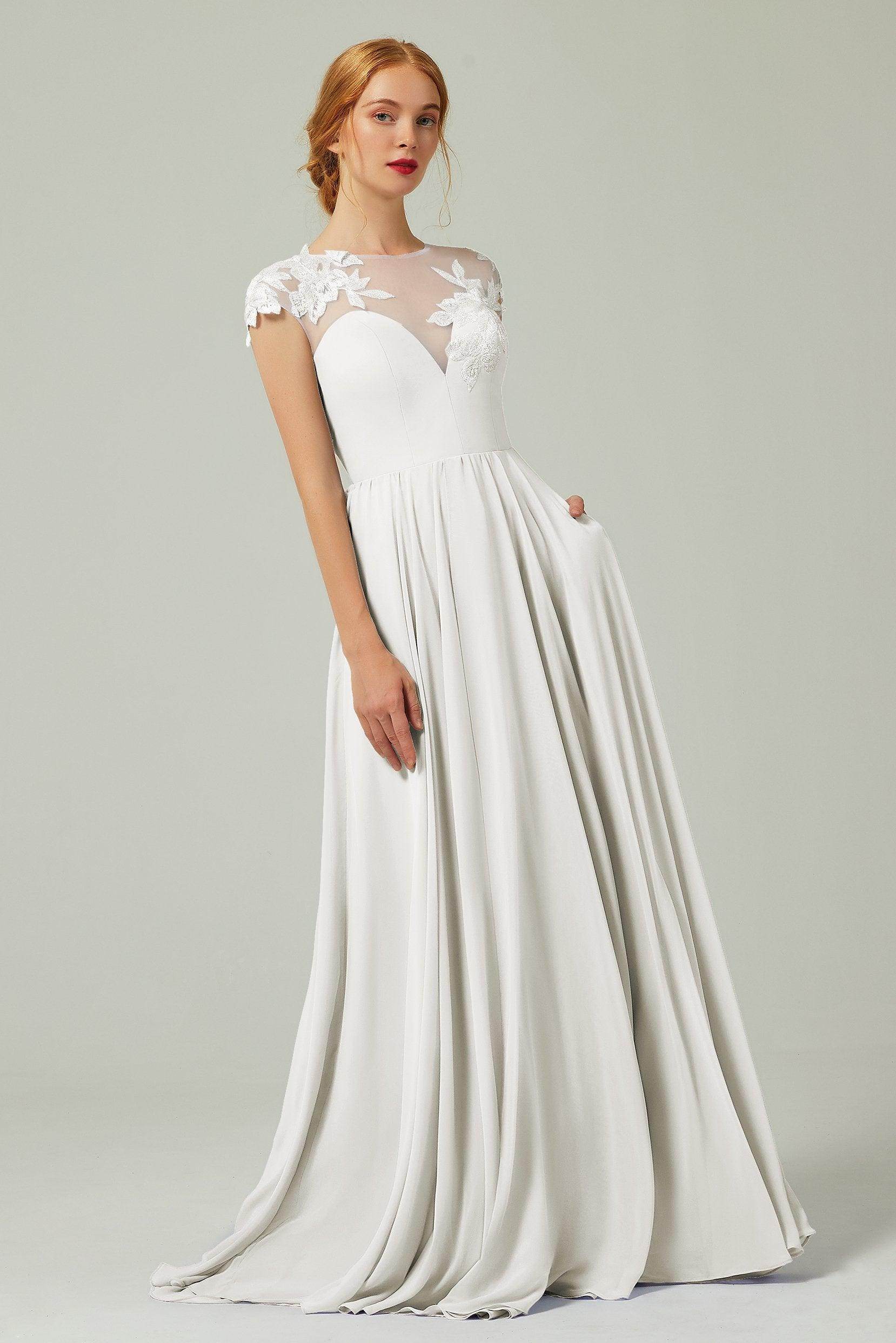 A-Line Sweep-Brush Train Chiffon Bridesmaid Dress CB0248