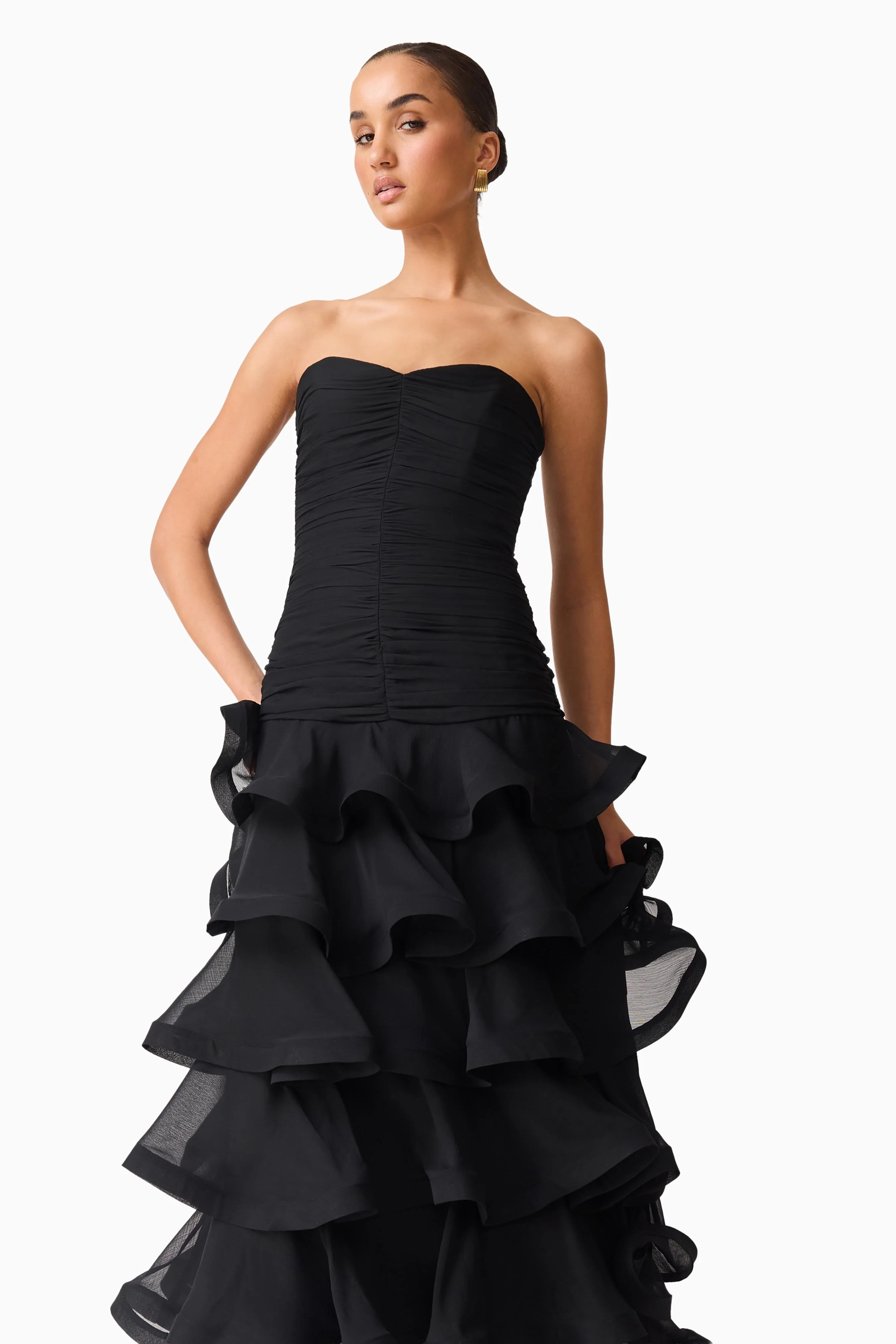 Evelin Tiered Gown in Black