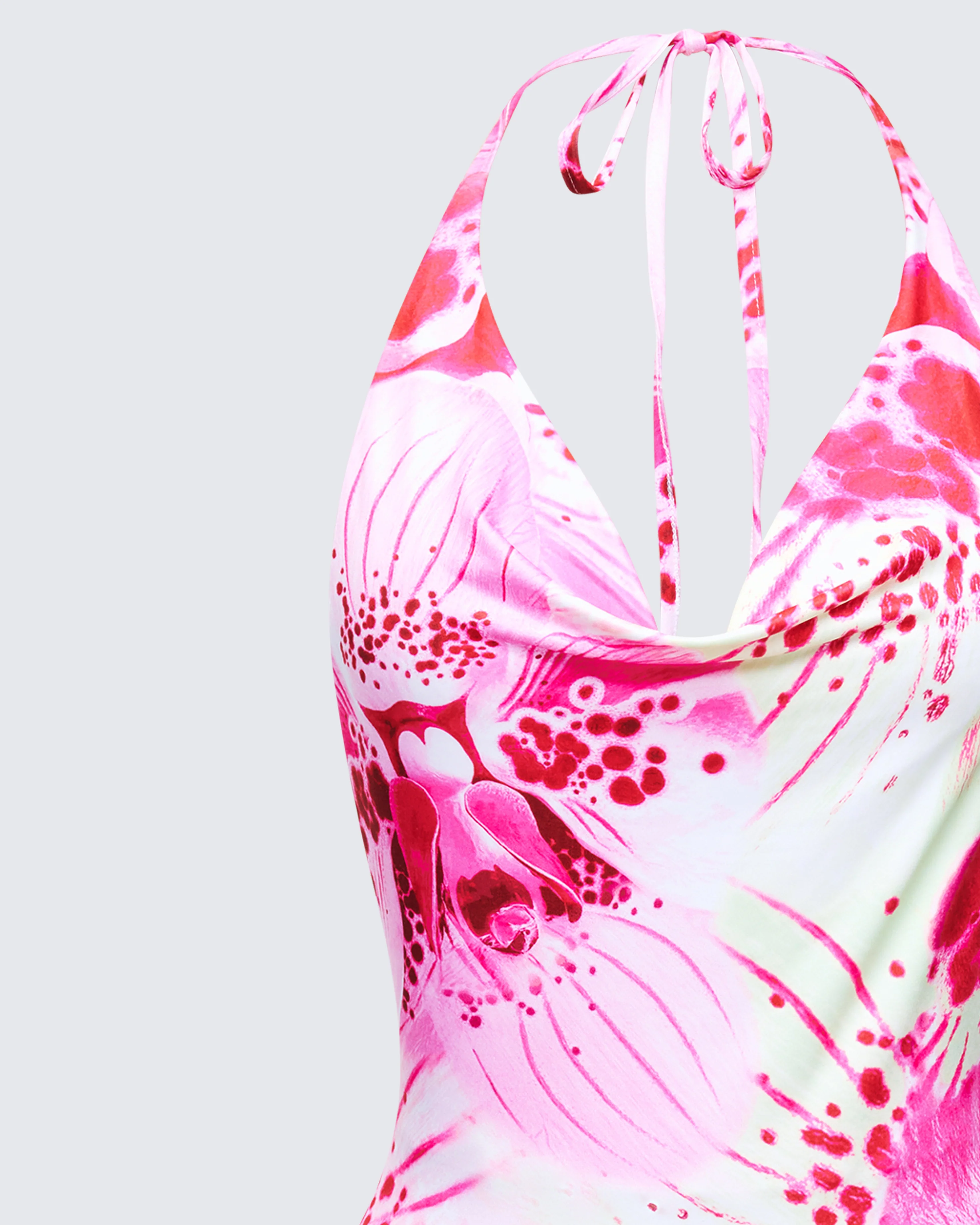 Mixie Pink Printed Cowl Neck Mini Dress