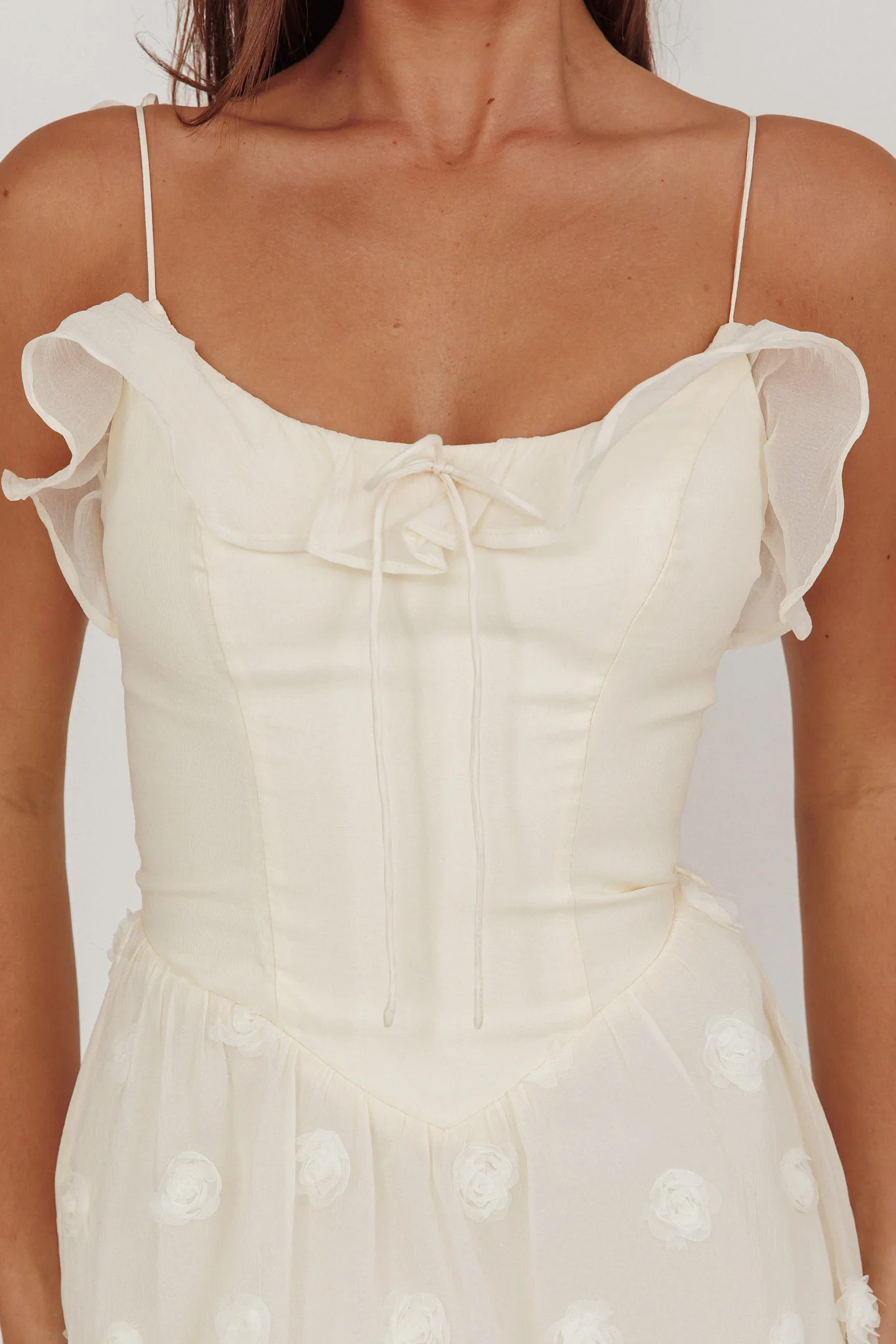 Gelati Embellished Tie Strap Midi Dress Cream - luluinthesky