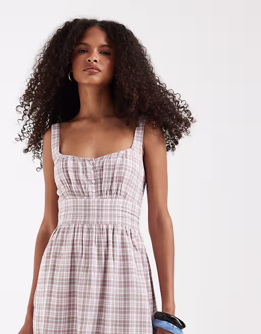 Hollister scoop neck A-line mini dress in brown gingham