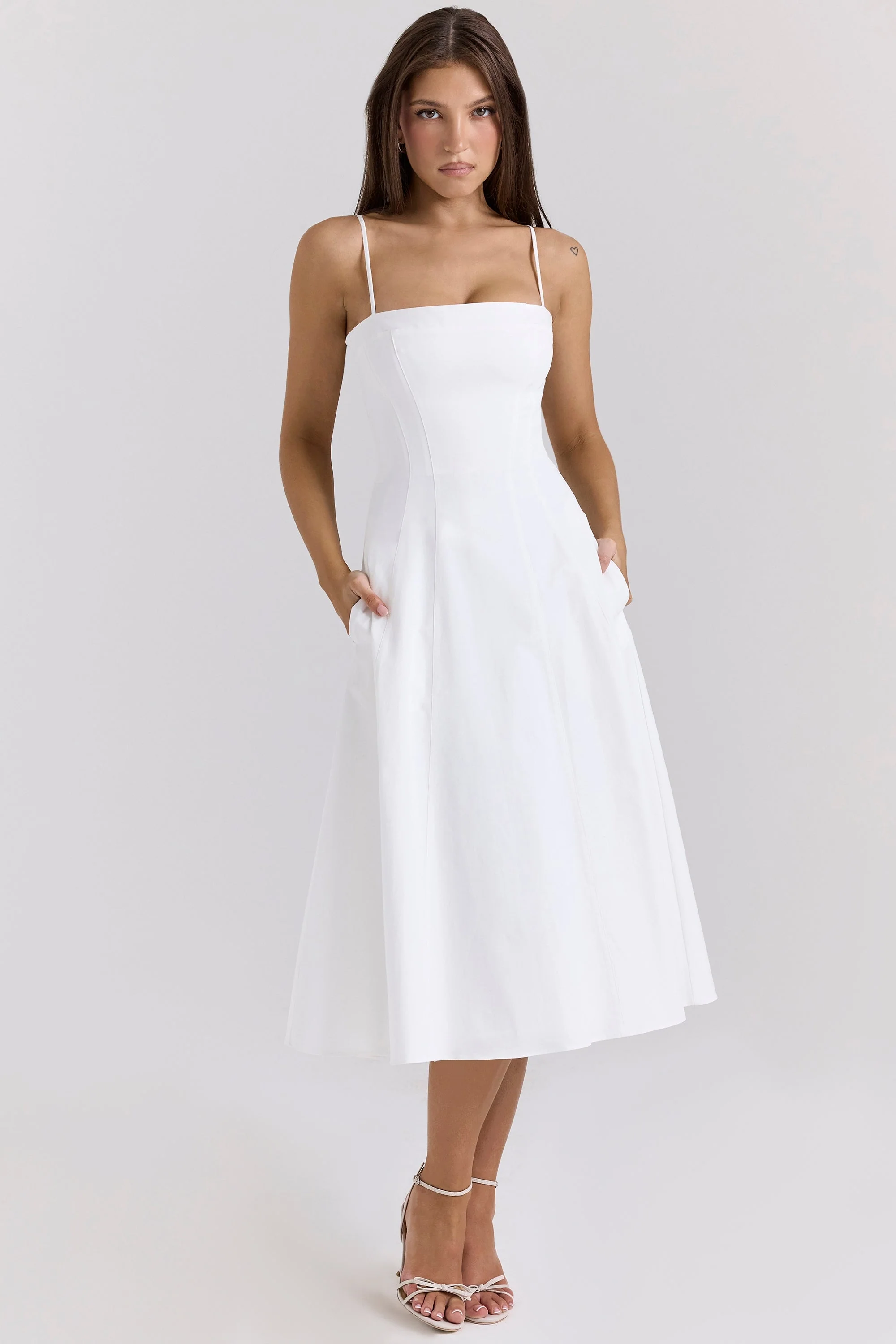 white stretch cotton a-line midi sundress