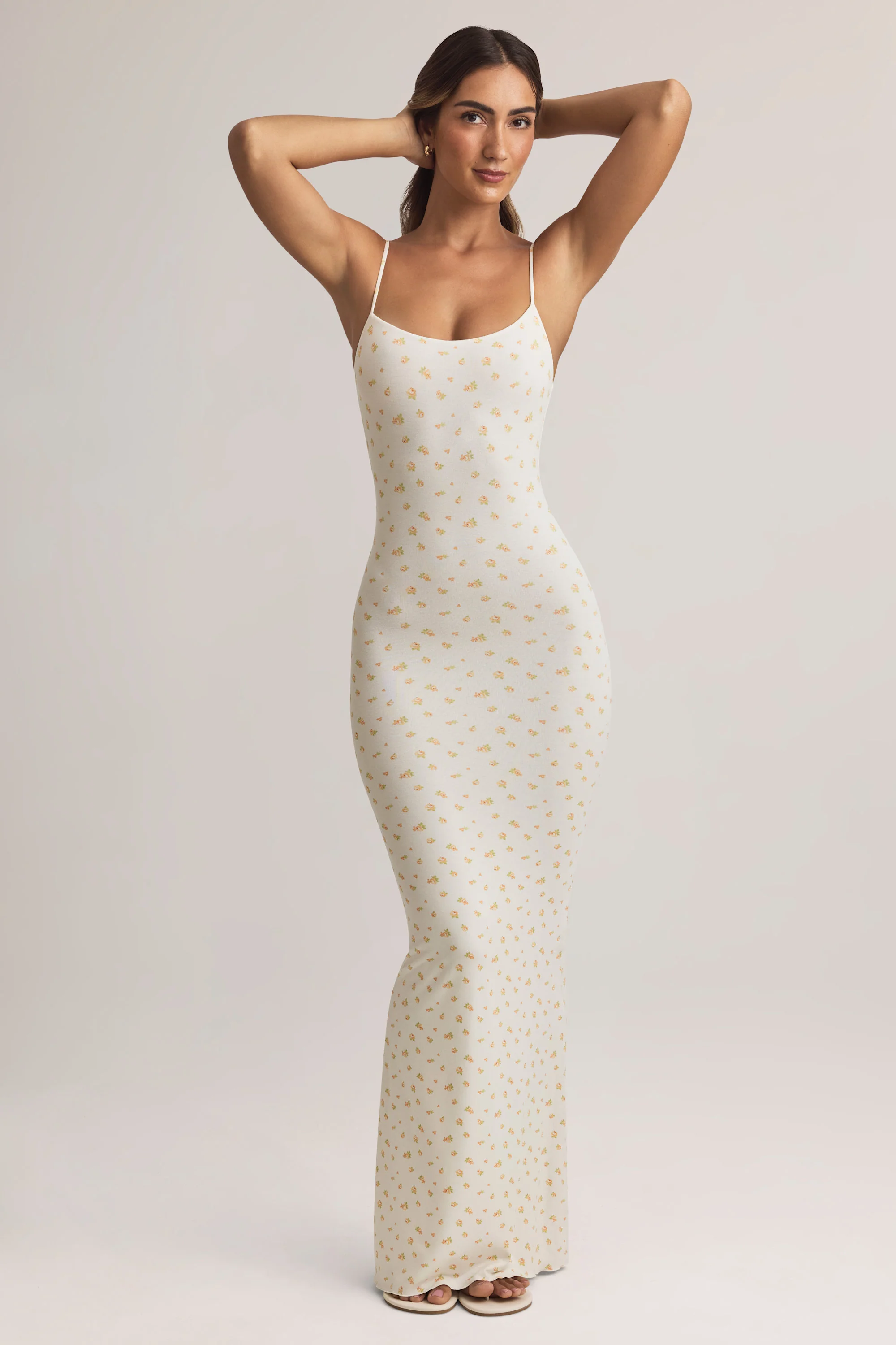 Modal Scoop-Neck Strappy Maxi Dress in Floral Print