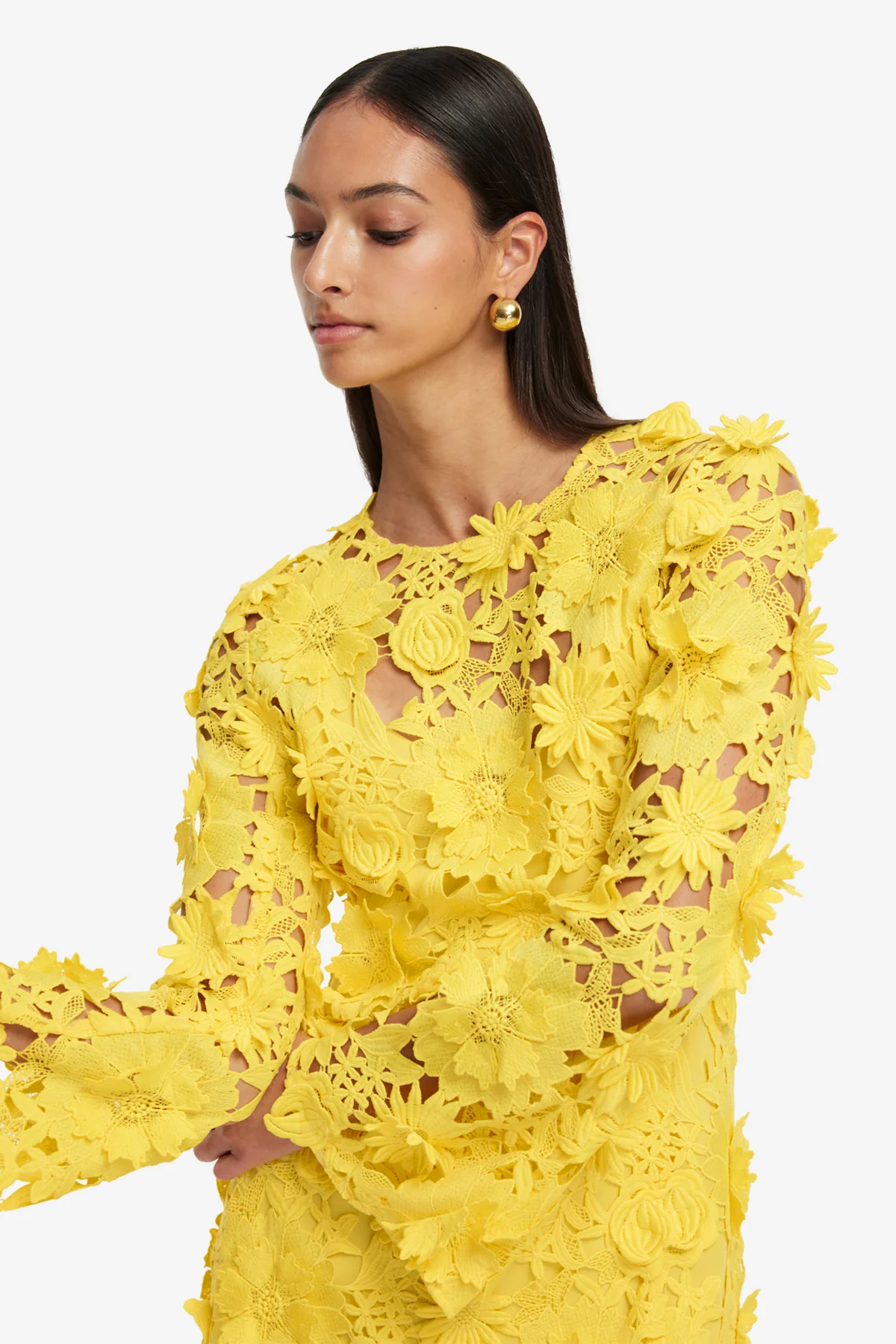 Suzanne Lace Bell Sleeve Mini Dress - Sunshine