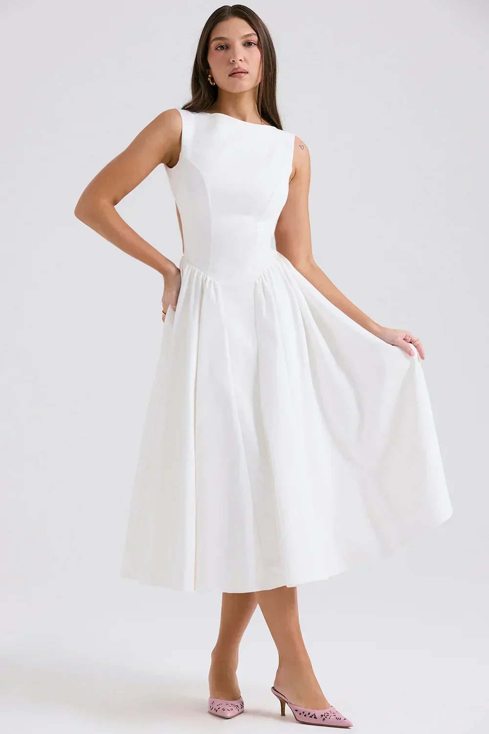 white twill midi sundress