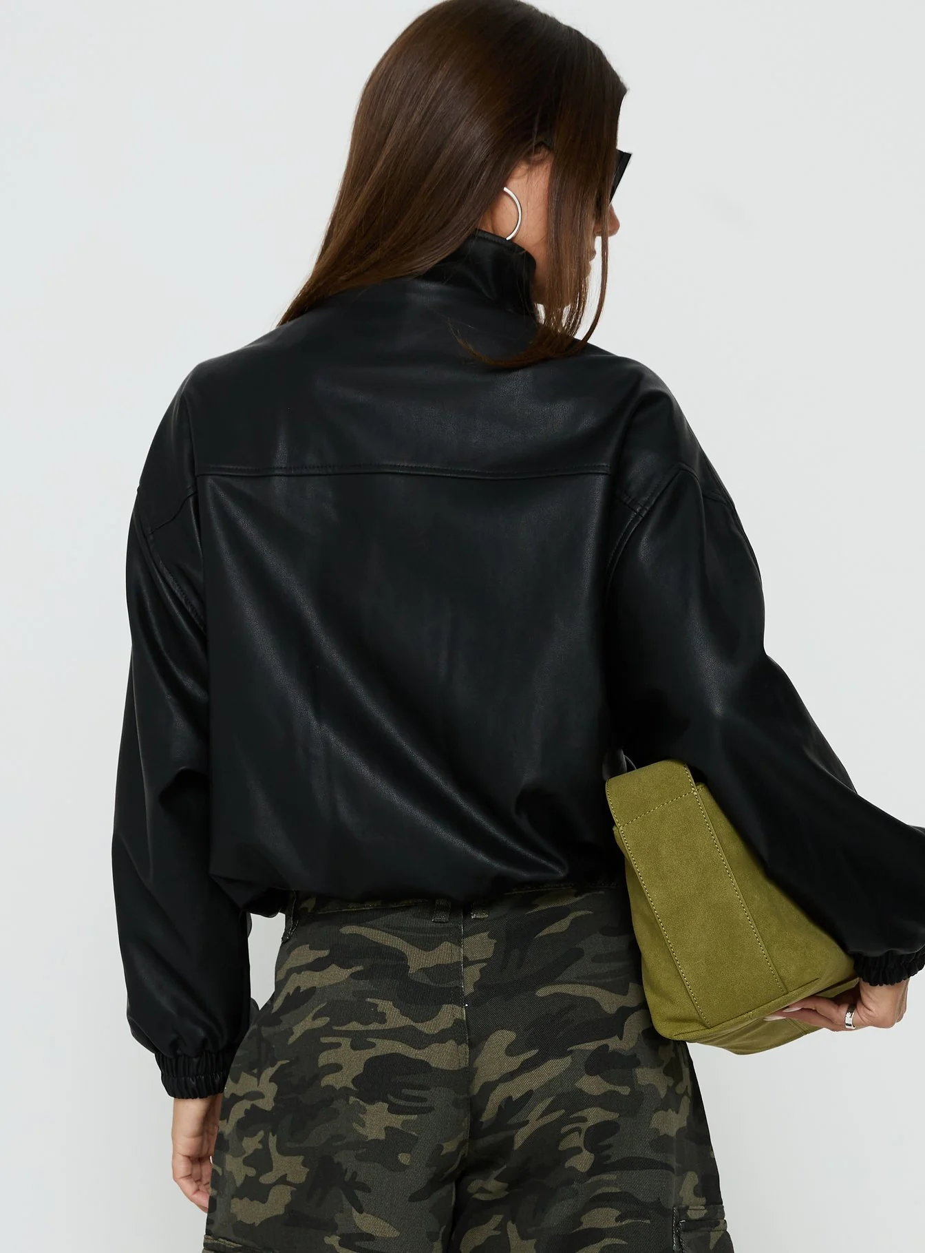 Dialtone Funnel Neck Faux Leather Jacket Black