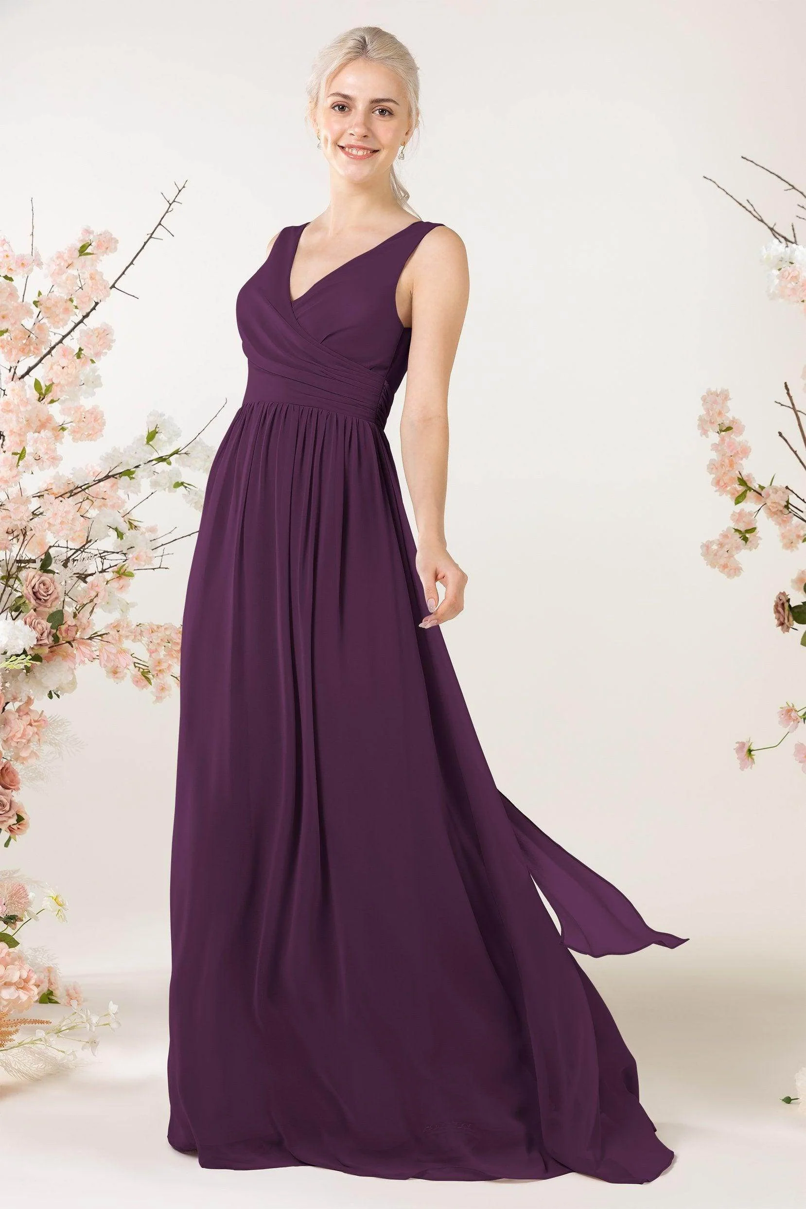 A-Line Sweep-Brush Train Chiffon Bridesmaid Dress CB0456