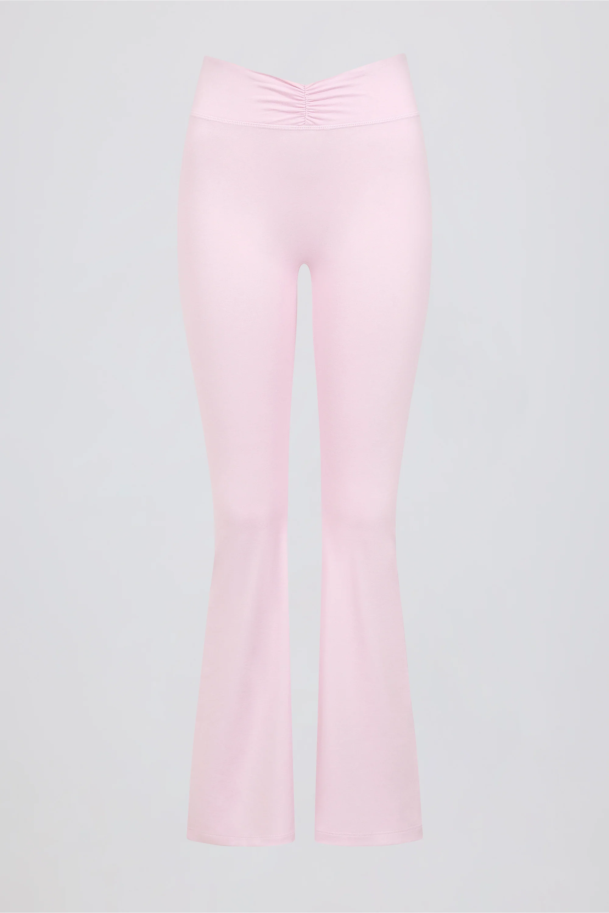 Brushed Jersey Ruched Flared Trousers in Pale Pink Marl